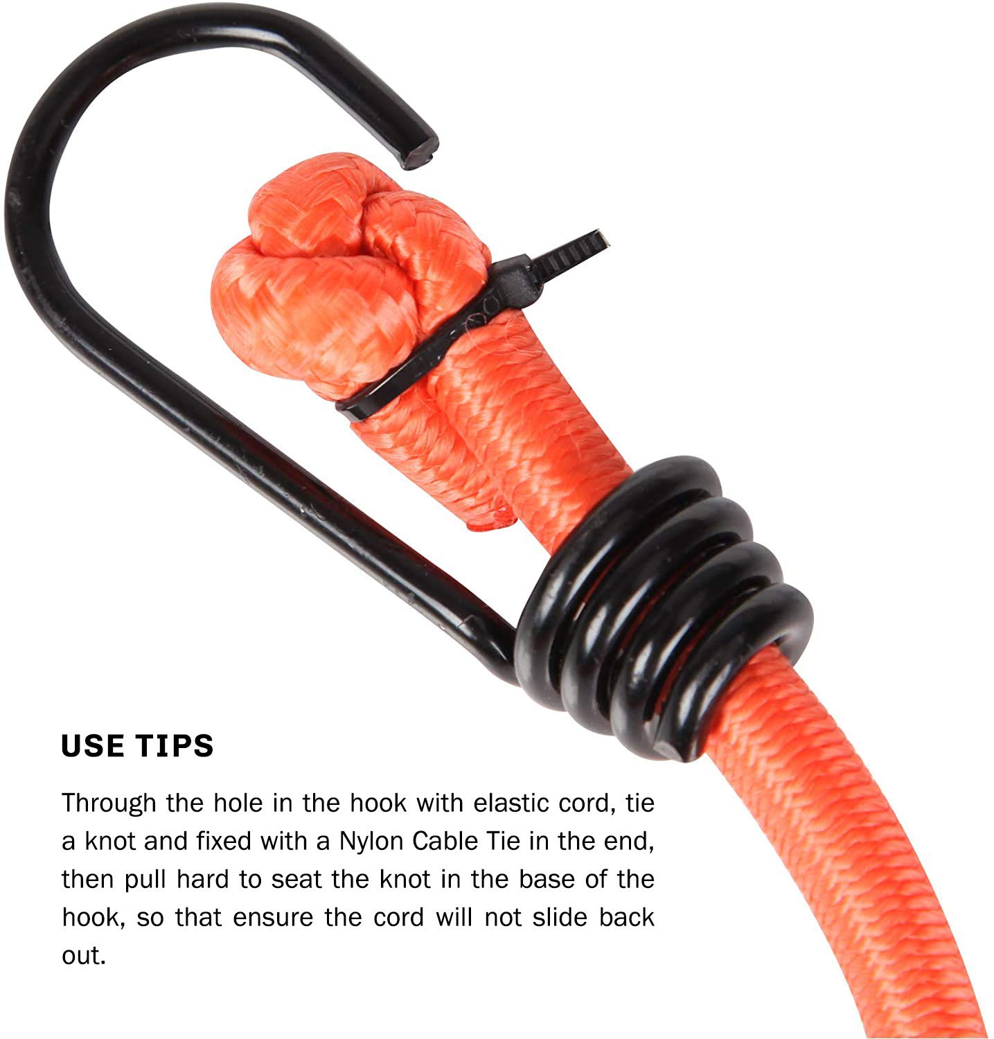 CARTMAN 1/4“ Marine Grade Elastic Cord Crafting Stretch String, 40kg x 50ft, with 4 More Hooks, for Camping, Kayak Deck, Crafting Black Color - Image 4