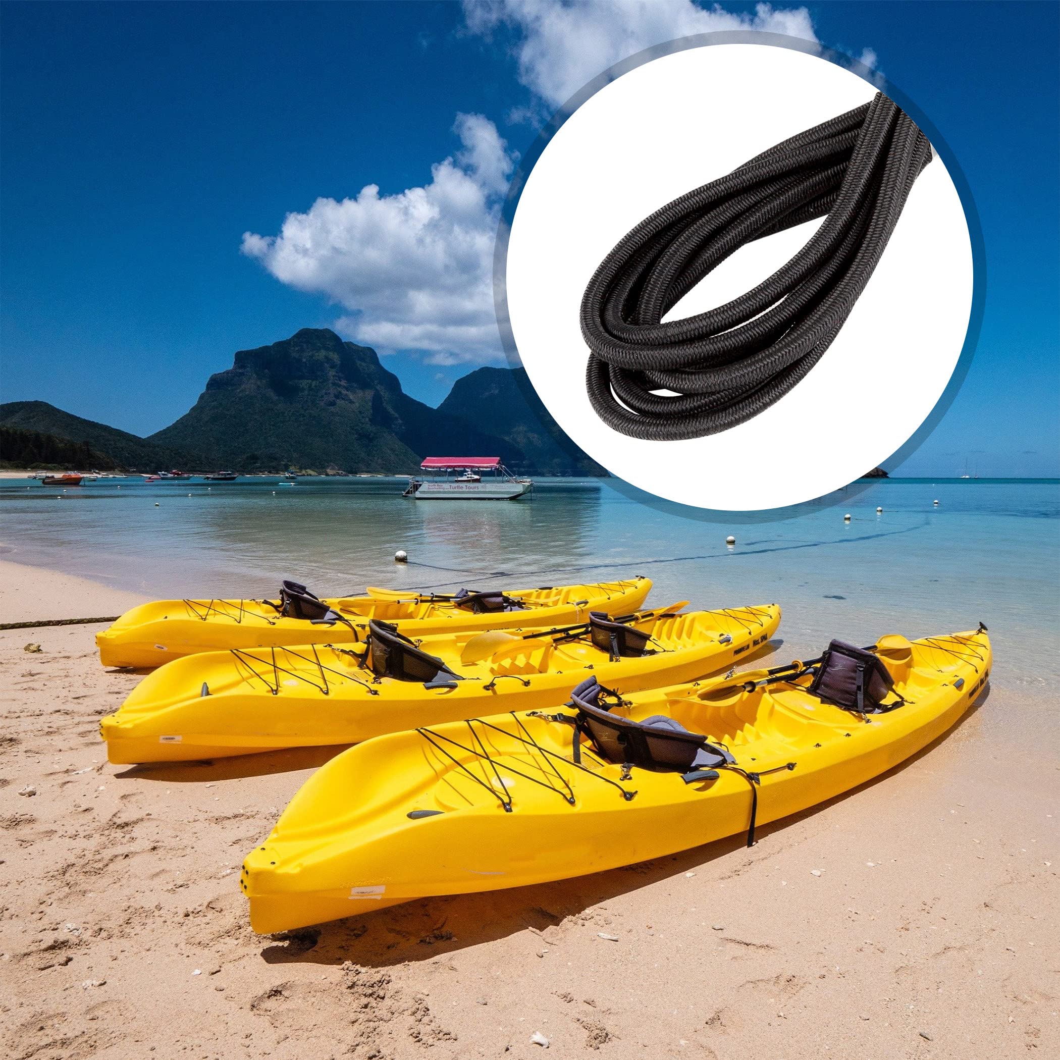 CARTMAN 1/4“ Marine Grade Elastic Cord Crafting Stretch String, 40kg x 50ft, with 4 More Hooks, for Camping, Kayak Deck, Crafting Black Color - Image 6