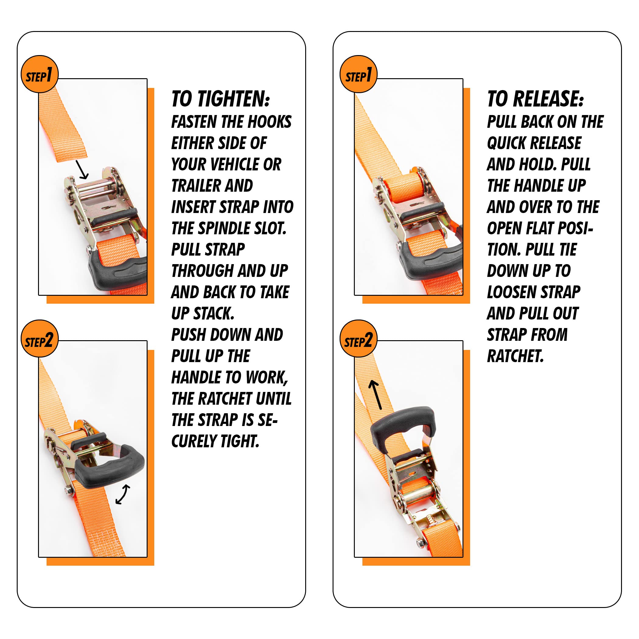 Cartman 1,5" x 15' Padded Ratchet Tie Down 3000Lbs Capacity (4pk) Orange - Image 5