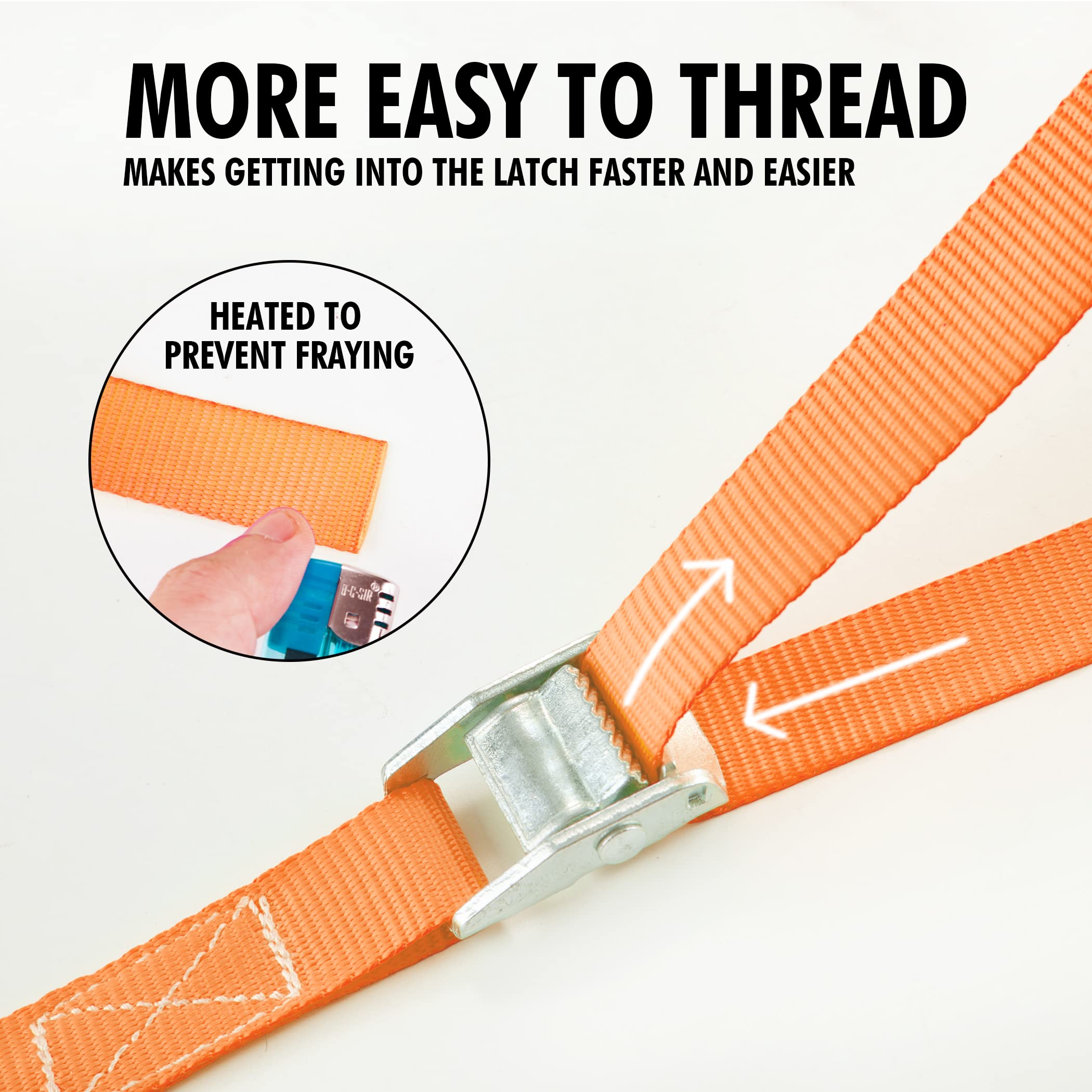 Cartman 1" x 12'Lashing Straps Cargo Tie-Down Strap Up to 600lbs, 10pk in Carry Bag, Orange - Image 3
