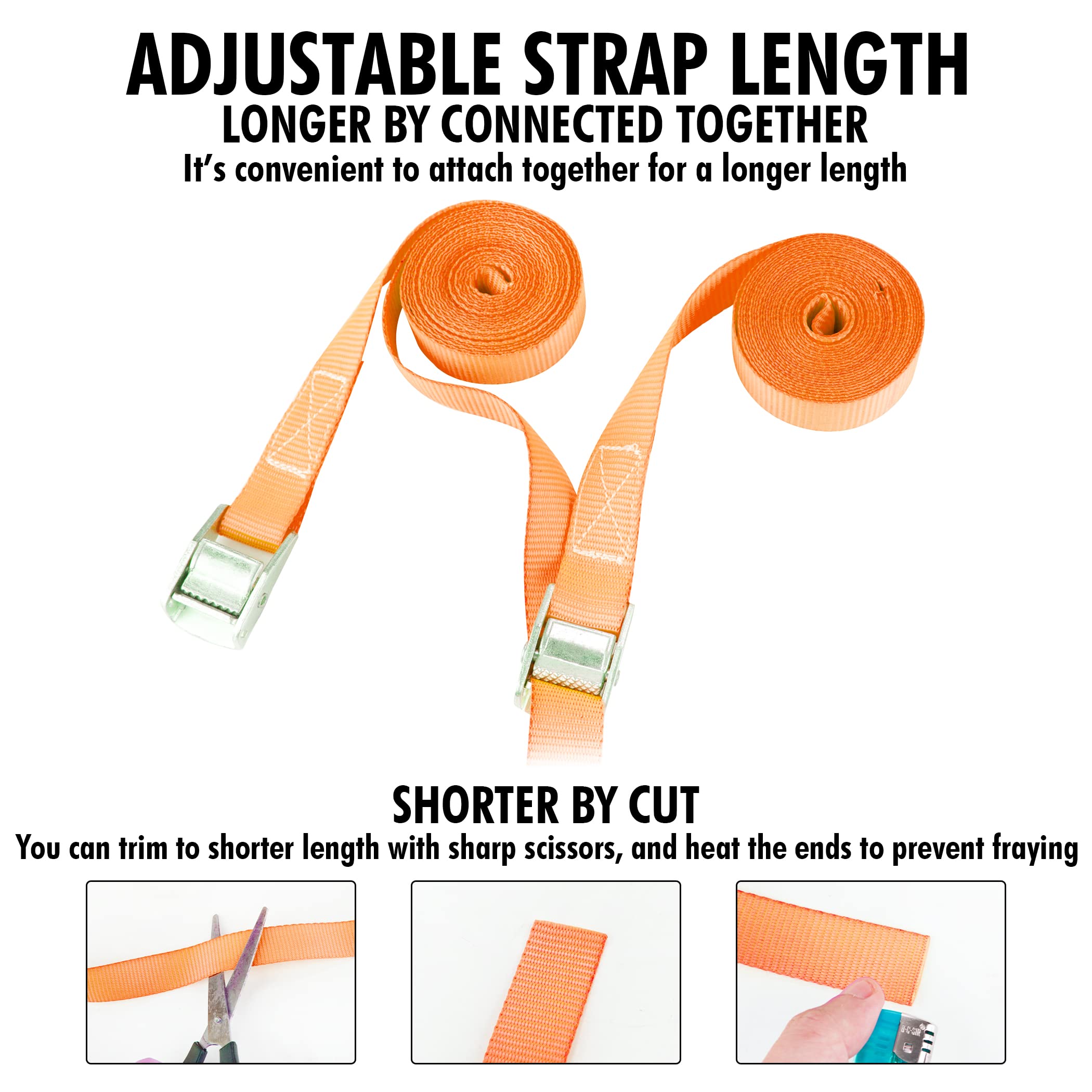 Cartman 1" x 12'Lashing Straps Cargo Tie-Down Strap Up to 600lbs, 10pk in Carry Bag, Orange - Image 5