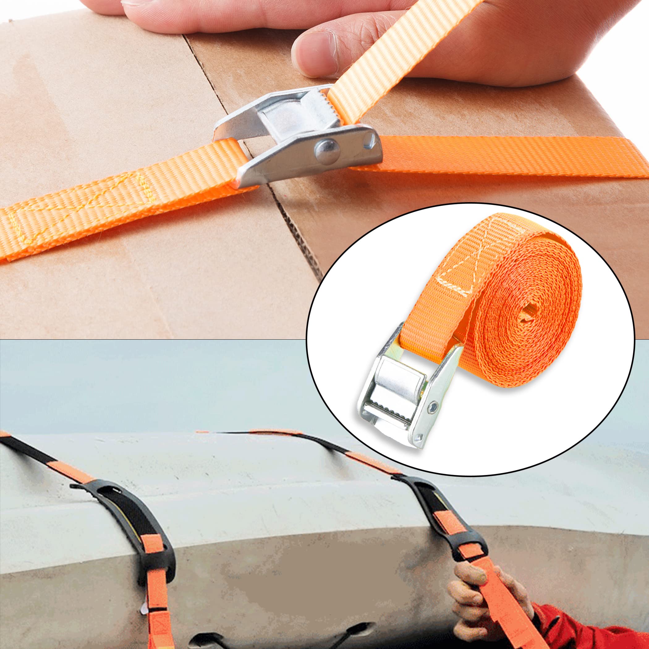 Cartman 1" x 12'Lashing Straps Cargo Tie-Down Strap Up to 600lbs, 10pk in Carry Bag, Orange - Image 6