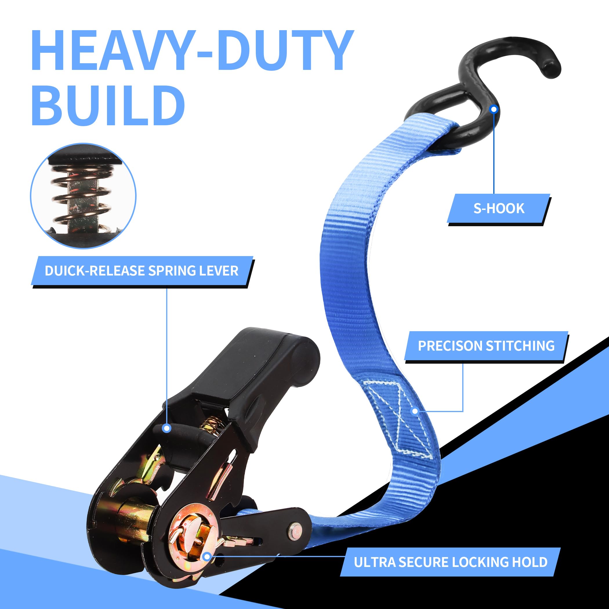 Cartman 1" x 15' Ratchet Tie Down up to 1500lbs 6pk in Carry Bag, Cargo Straps - Image 3