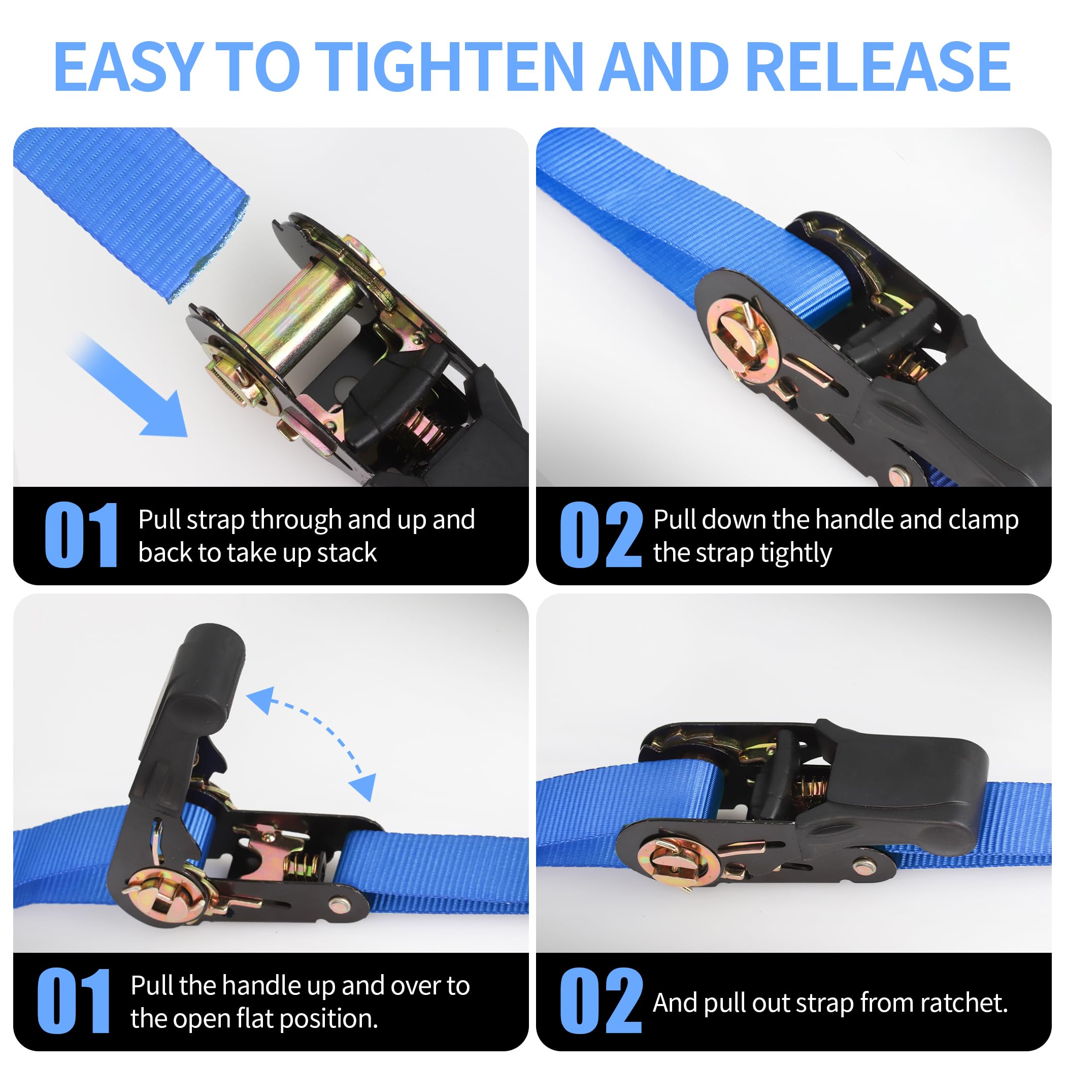 Cartman 1" x 15' Ratchet Tie Down up to 1500lbs 6pk in Carry Bag, Cargo Straps - Image 4