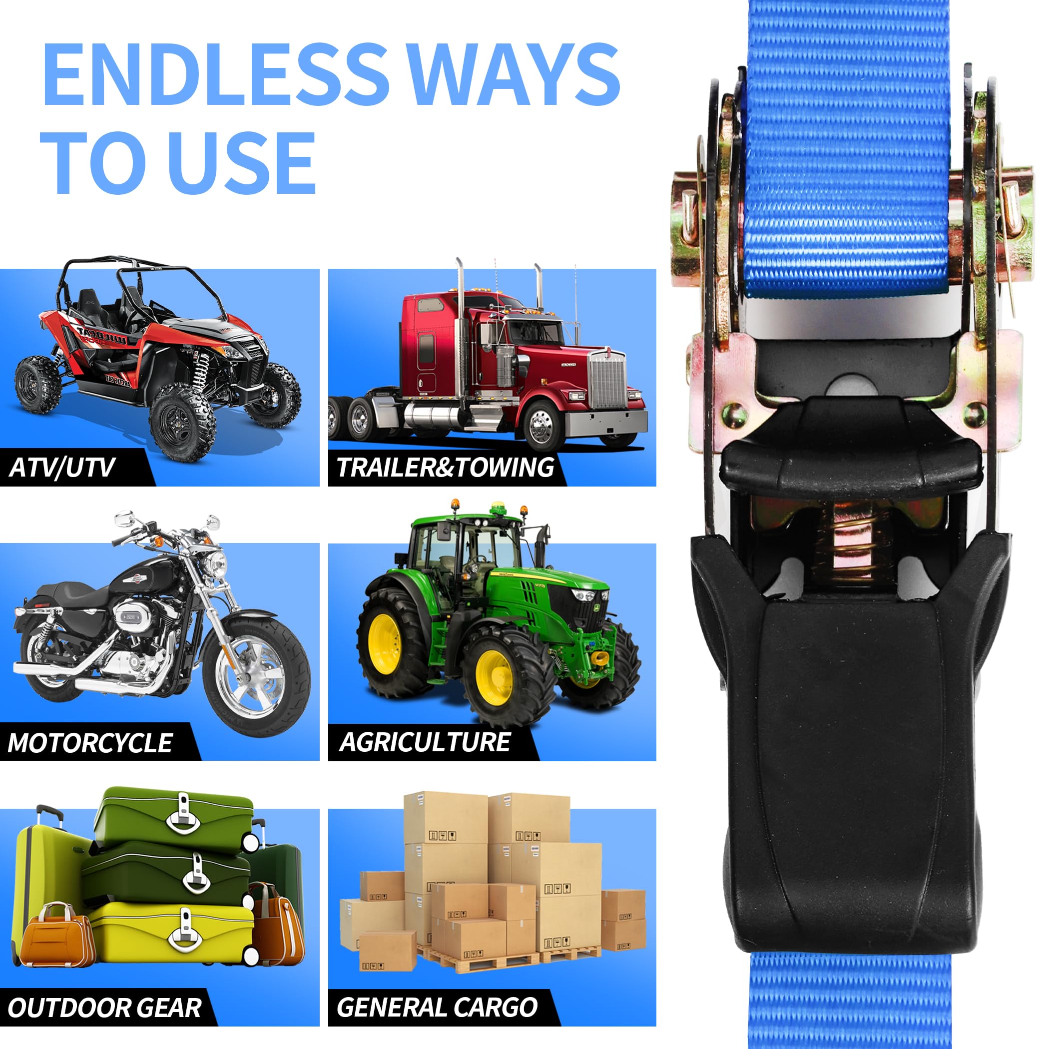 Cartman 1" x 15' Ratchet Tie Down up to 1500lbs 6pk in Carry Bag, Cargo Straps - Image 5