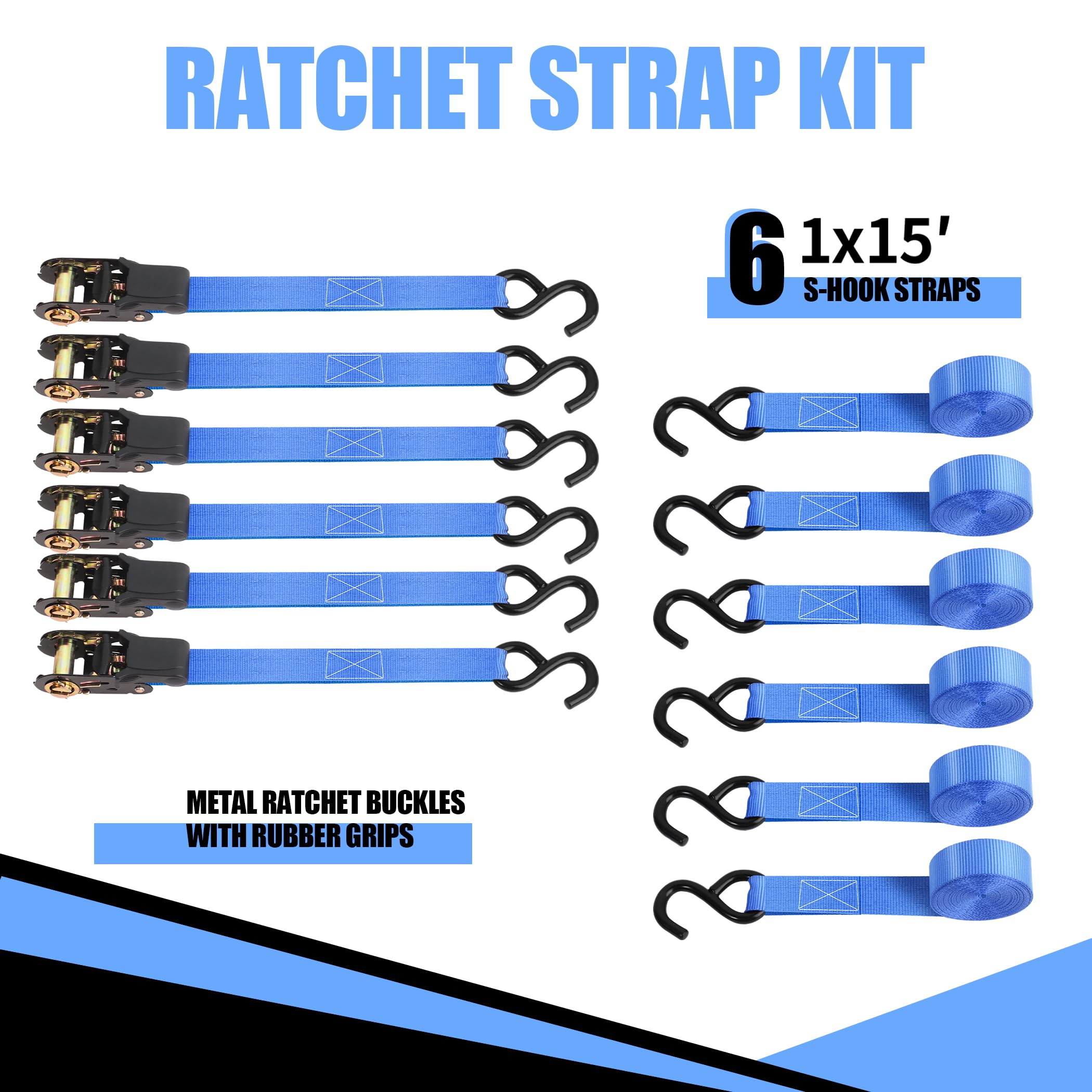 Cartman 1" x 15' Ratchet Tie Down up to 1500lbs 6pk in Carry Bag, Cargo Straps - Image 7