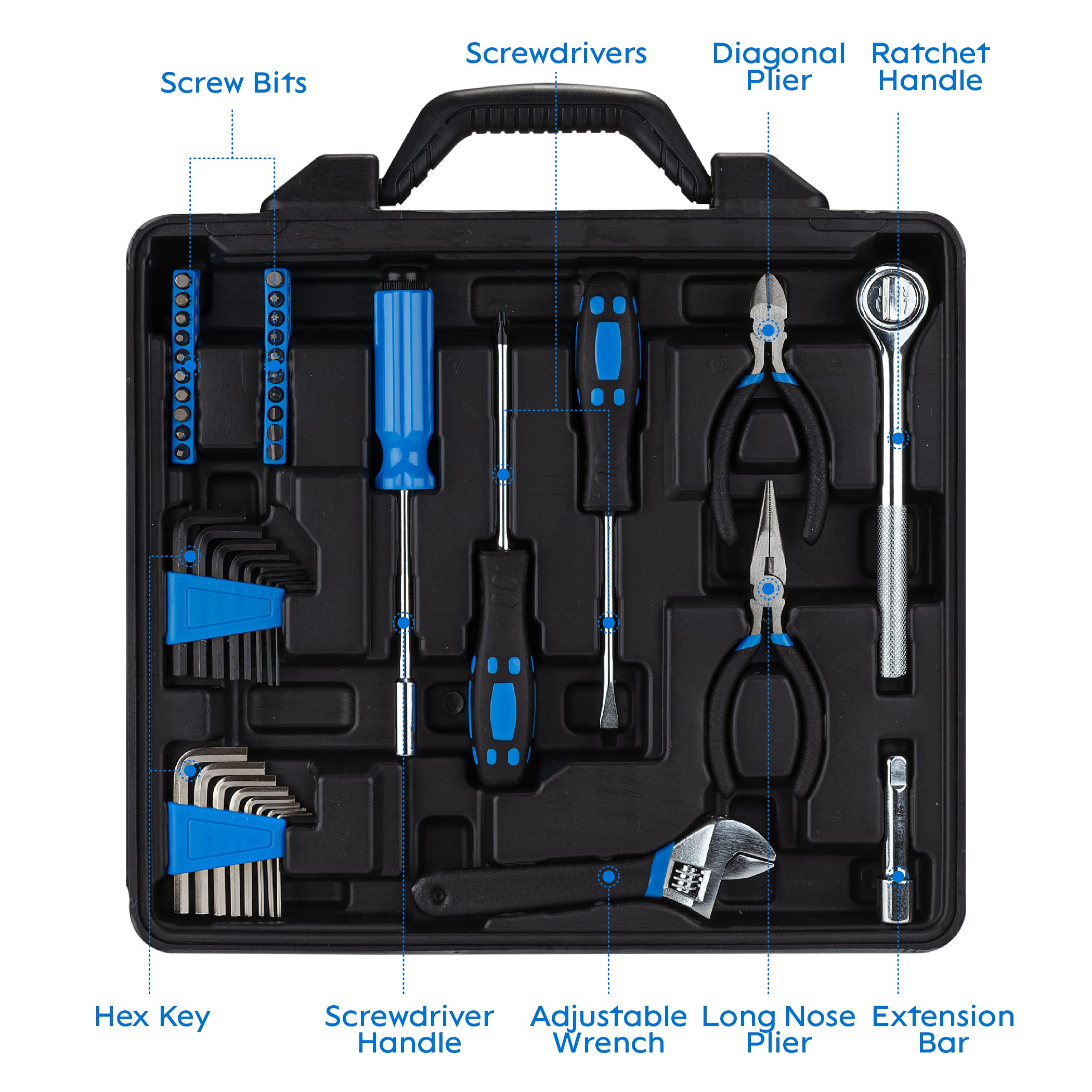 CARTMAN 122 Piece Auto Tool Accessory Set Tool Kit Set Electric Tool Set Drive Socket and Socket Wrench Sets Blue - Image 4