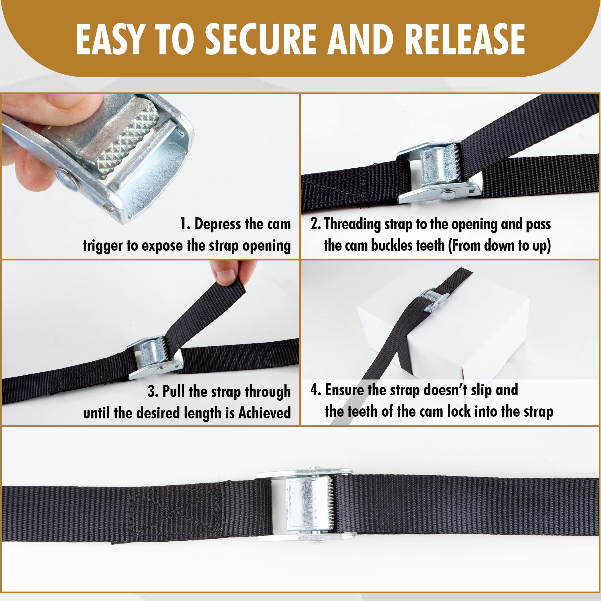 Cartman 12ft Battery Tie Down Strap, Battery Box Hold Down Lashing Straps Kit with Stainless Steel Deck Loop Mounts to Prevent Equipment from Slipping, 1PK - Image 4