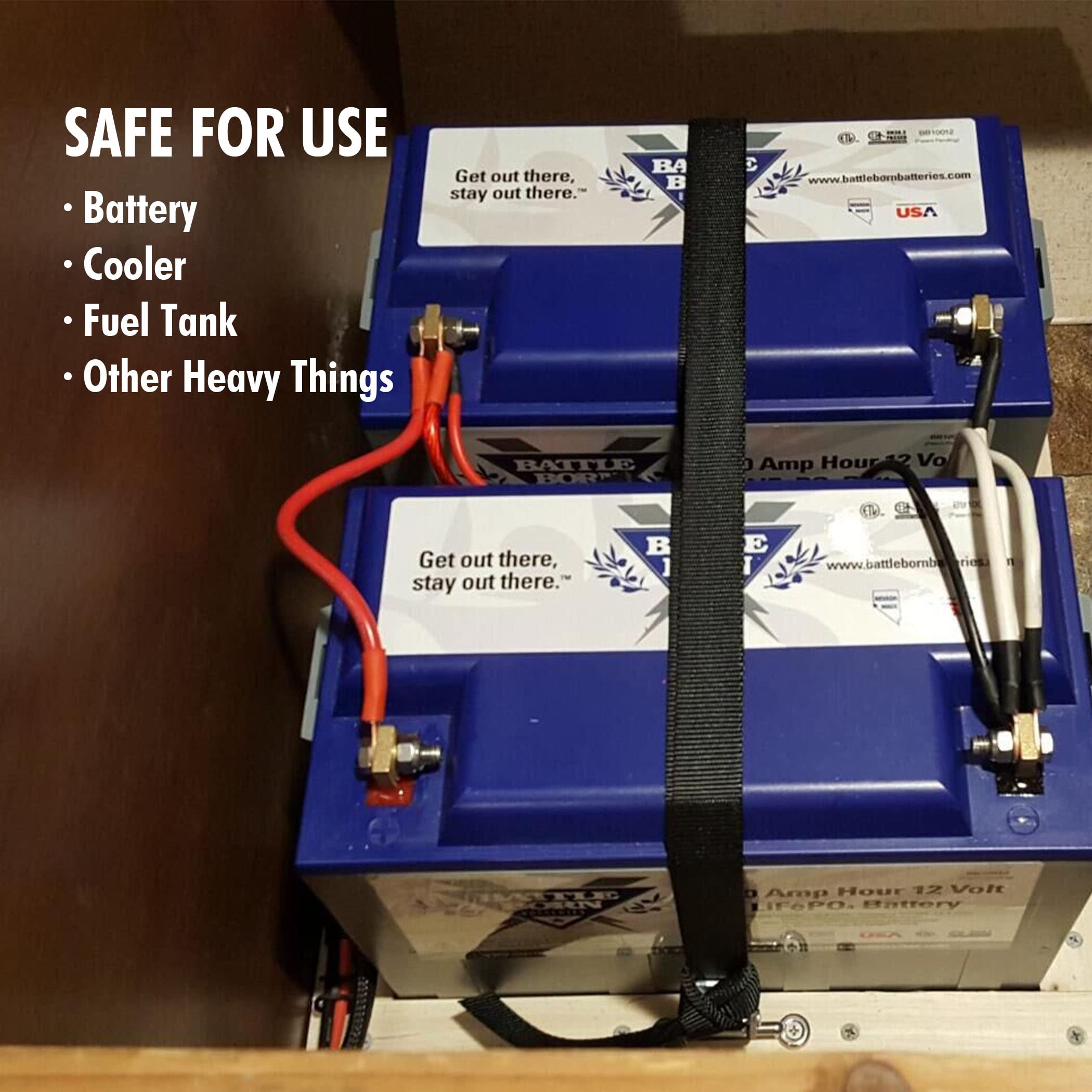 Cartman 12ft Battery Tie Down Strap, Battery Box Hold Down Lashing Straps Kit with Stainless Steel Deck Loop Mounts to Prevent Equipment from Slipping, 1PK - Image 5