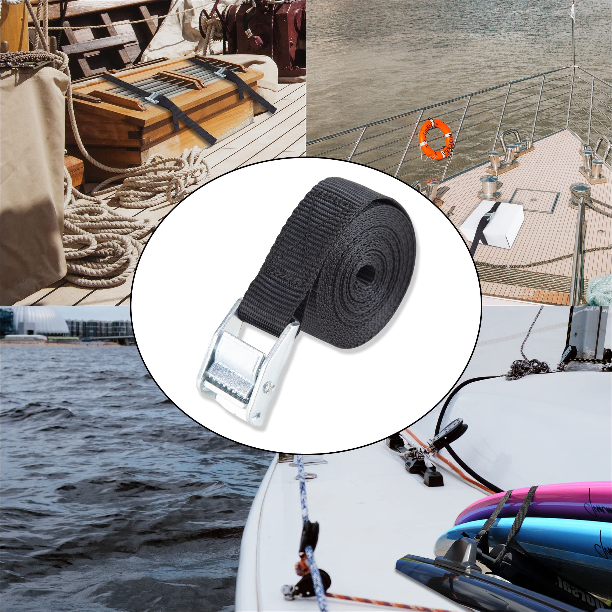 Cartman 12ft Battery Tie Down Strap, Battery Box Hold Down Lashing Straps Kit with Stainless Steel Deck Loop Mounts to Prevent Equipment from Slipping, 1PK - Image 6