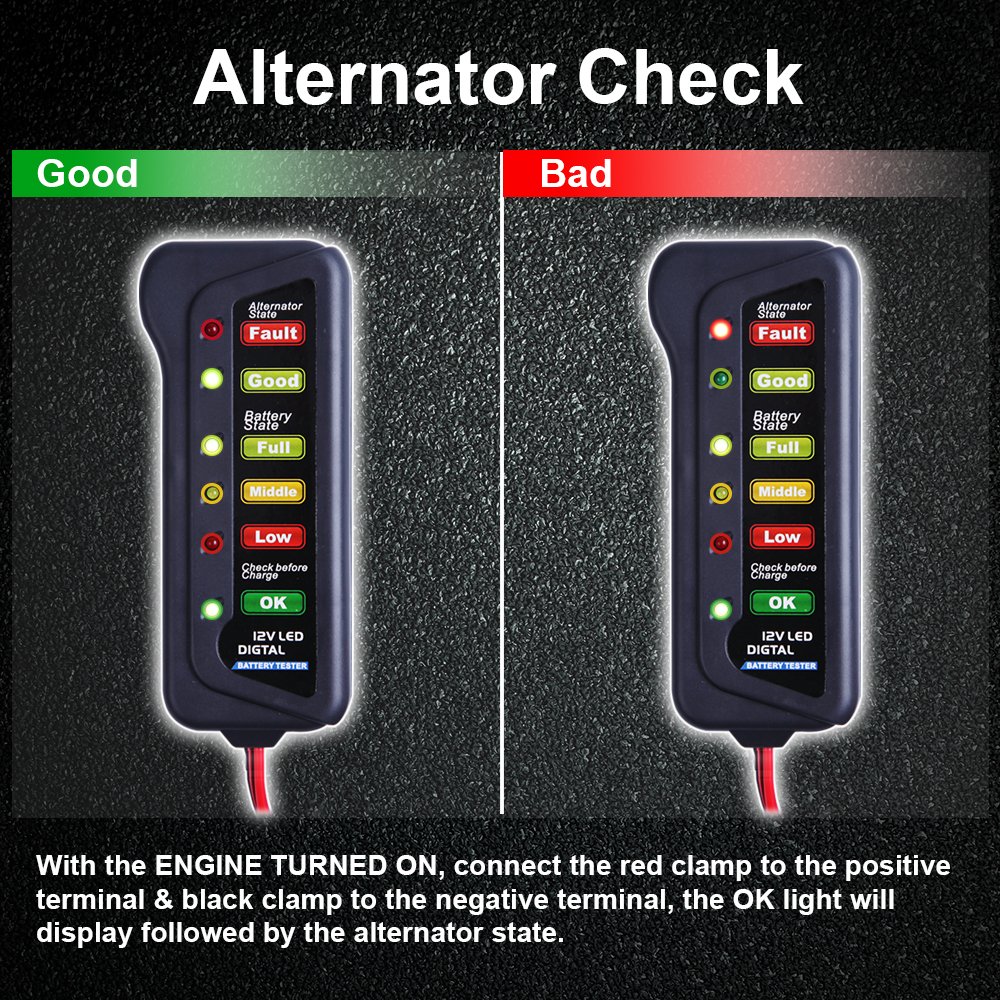 CARTMAN 12V Car Battery Alternator Tester, Test Battery Condition & Alternator Charging, LED Indication - Image 4