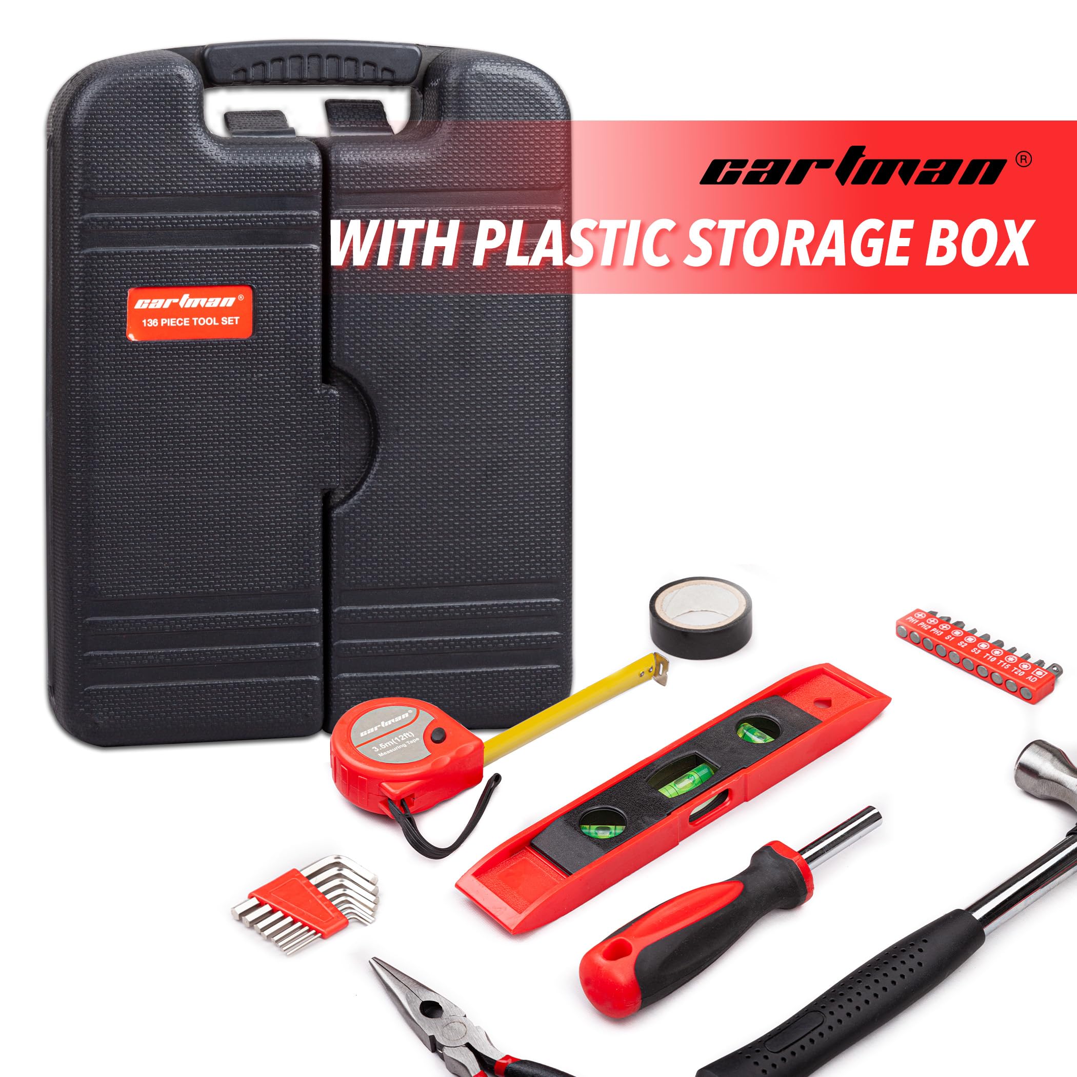 CARTMAN 136-Piece Tool Set General Household Hand Tool Kit with Plastic Toolbox Storage Case - Image 7