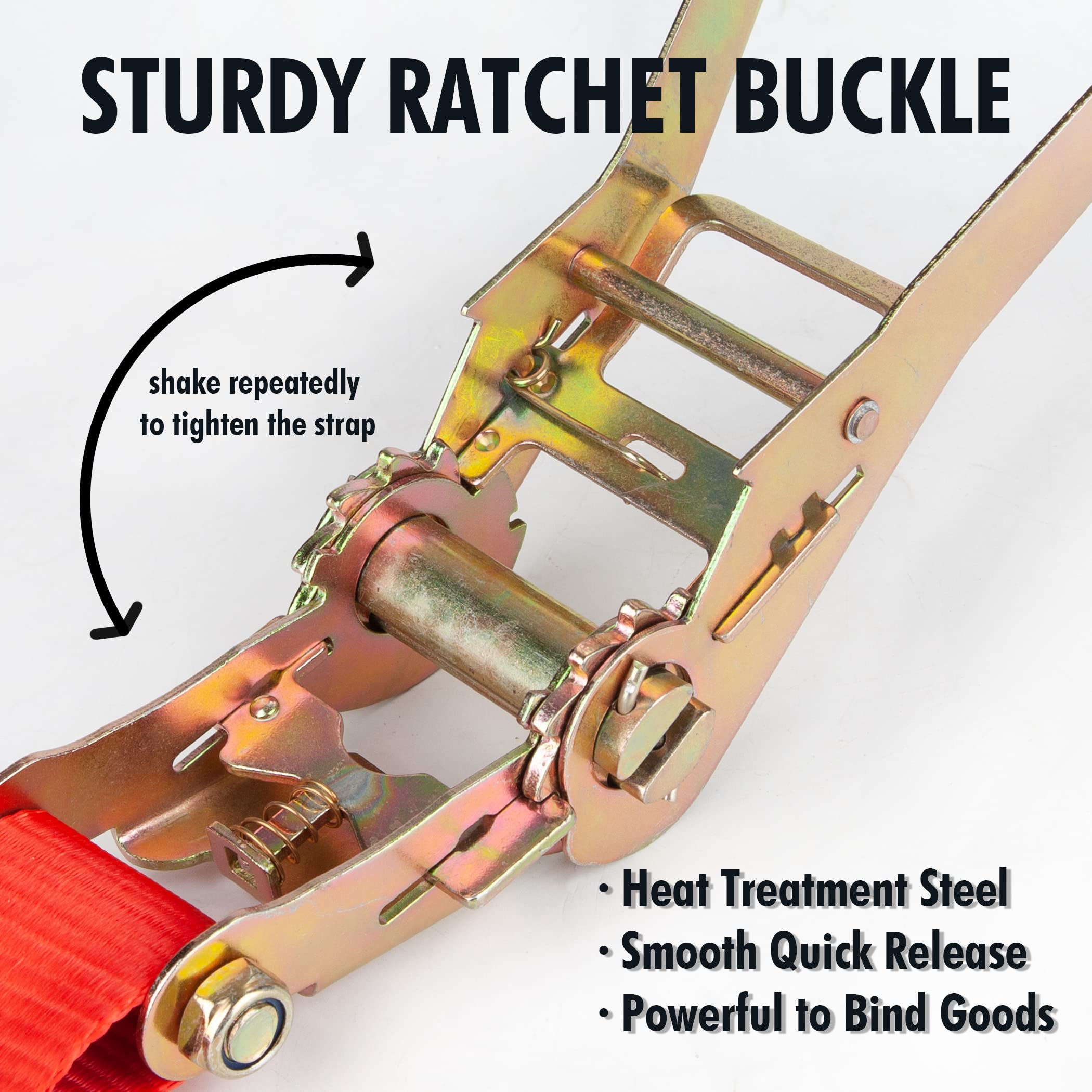 Cartman 2" x 27' Heavy Duty Ratchet Tie Down Straps, 10,000 lbs Break Strength & 3,333 lbs WLL, 2 Pack with Storage Bag, Red Cargo Straps with Double J Hooks for Trucks, Trailers, Motorcycles - Image 4