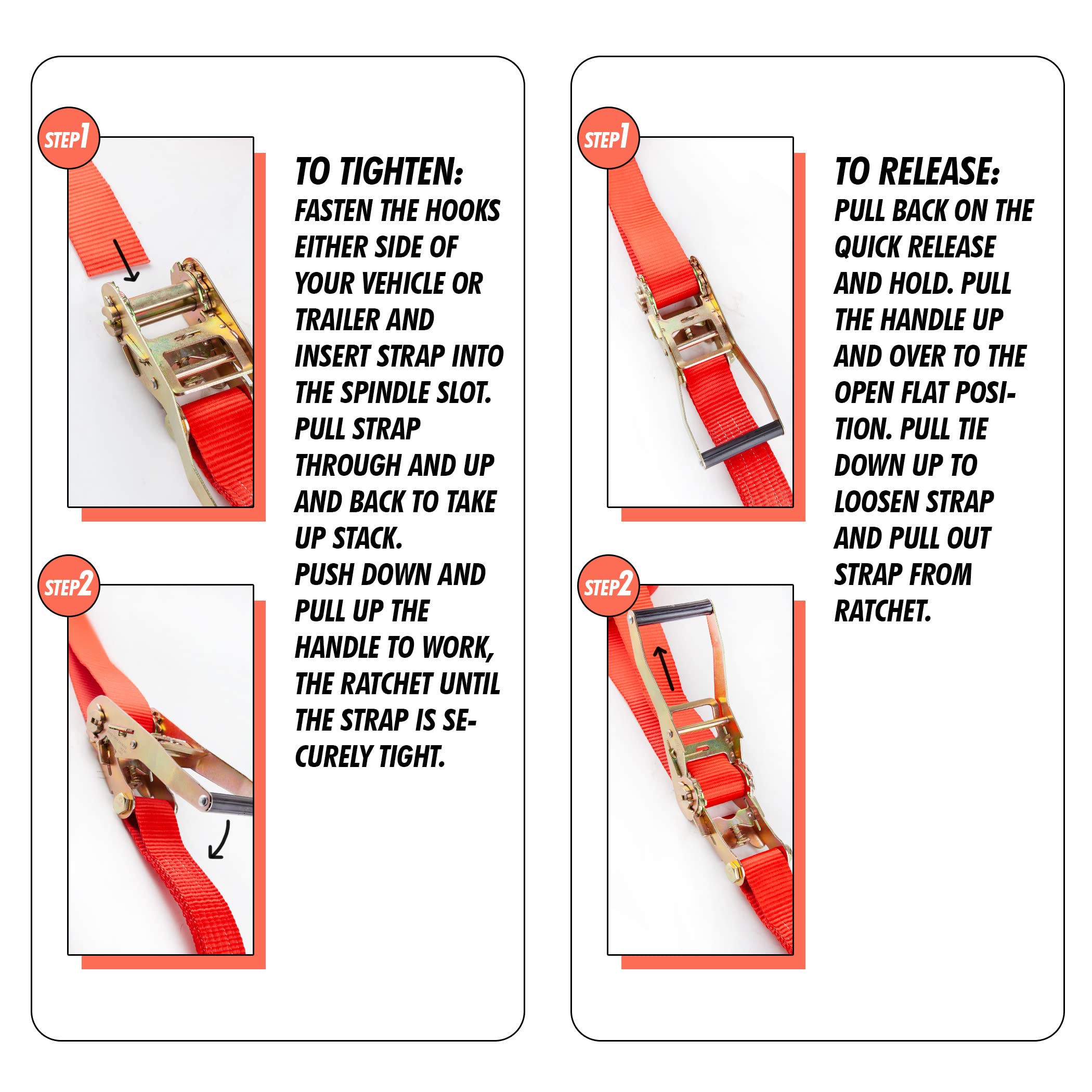 Cartman 2" x 27' Heavy Duty Ratchet Tie Down Straps, 10,000 lbs Break Strength & 3,333 lbs WLL, 2 Pack with Storage Bag, Red Cargo Straps with Double J Hooks for Trucks, Trailers, Motorcycles - Image 5