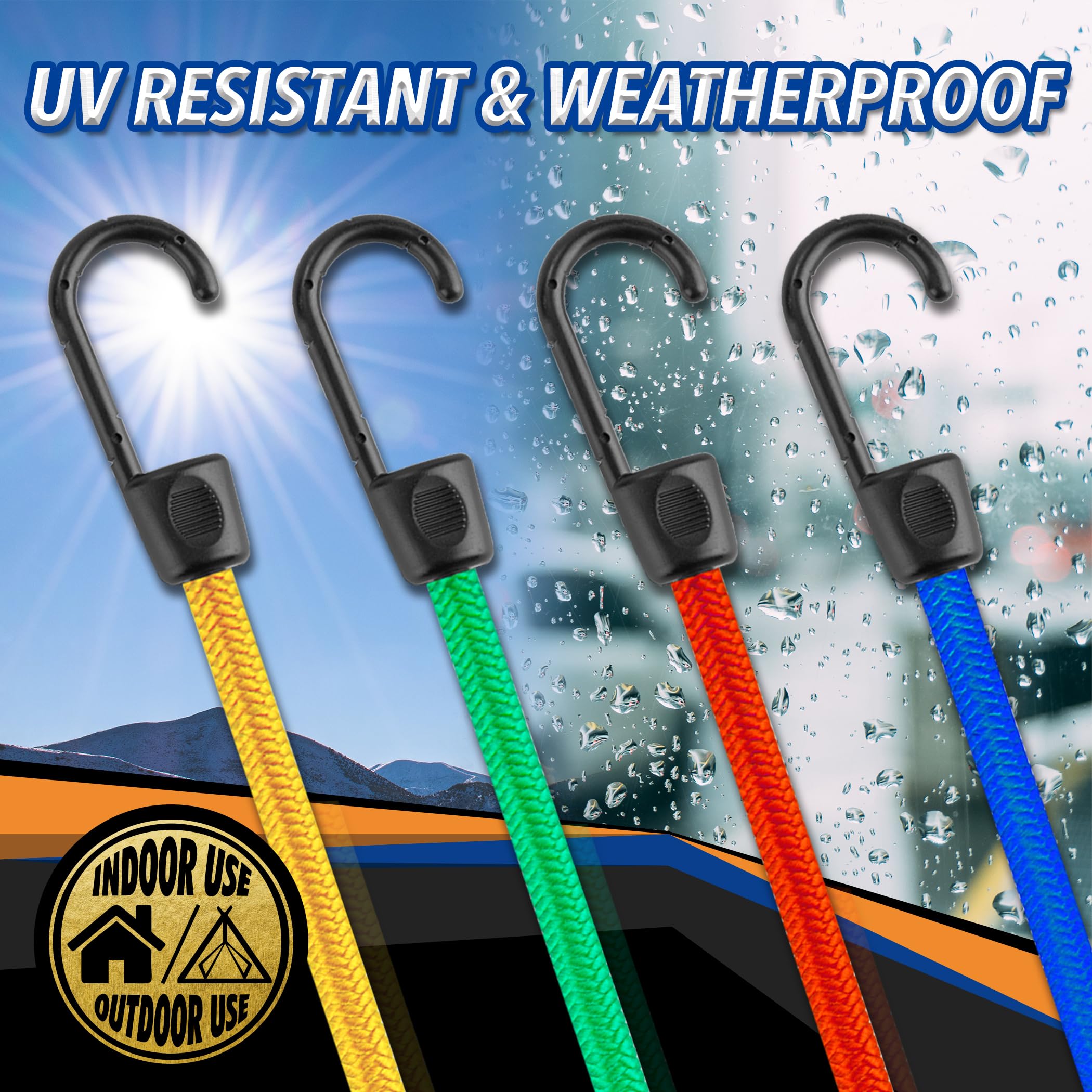 Cartman 32 Piece Bungee Cords Assortment Jar Includes 10" 18" 24" 32" 40" Bungee Cord with Hooks, 8" Canopy Tarp Ball Ties and Tarp Clips - Image 4