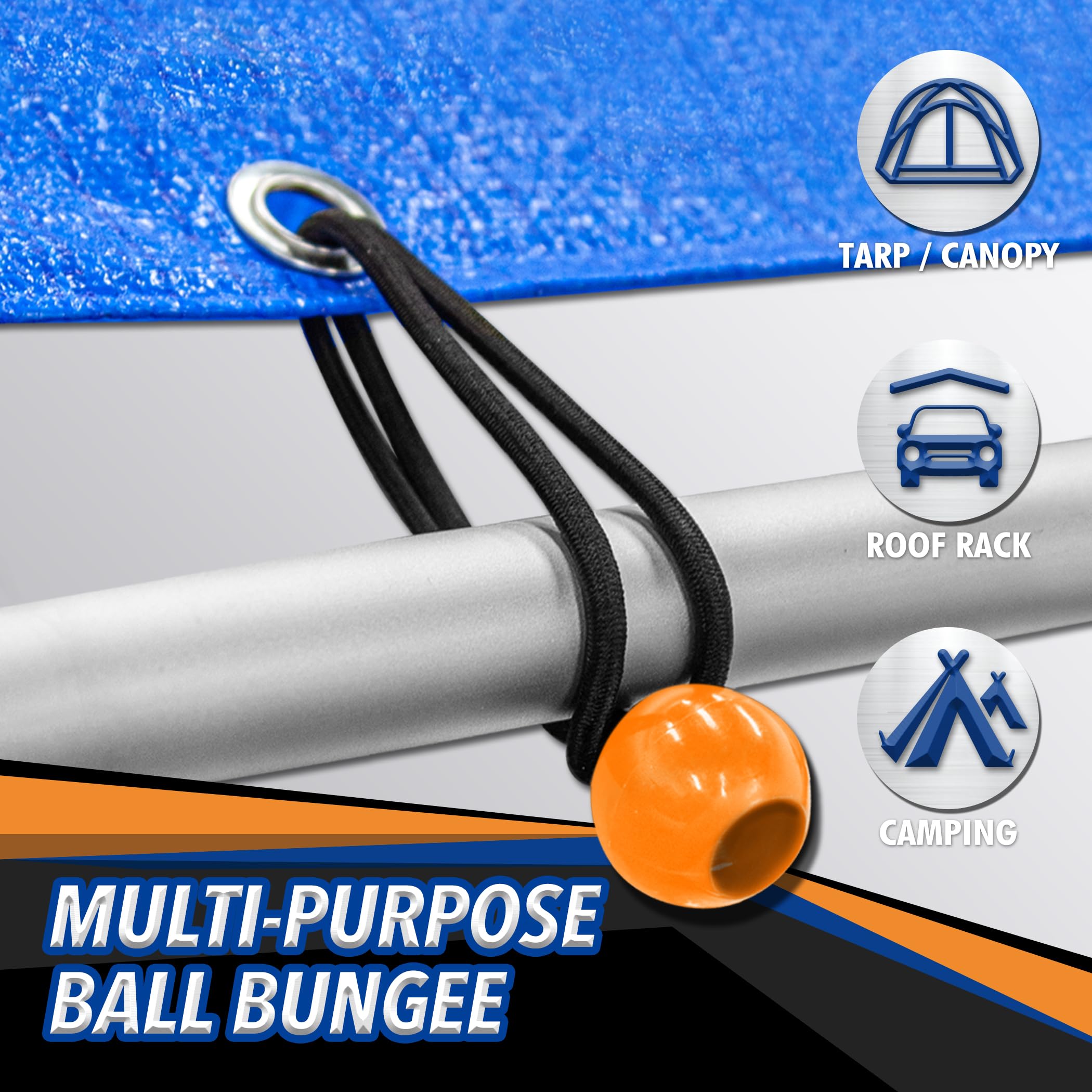 Cartman 32 Piece Bungee Cords Assortment Jar Includes 10" 18" 24" 32" 40" Bungee Cord with Hooks, 8" Canopy Tarp Ball Ties and Tarp Clips - Image 5