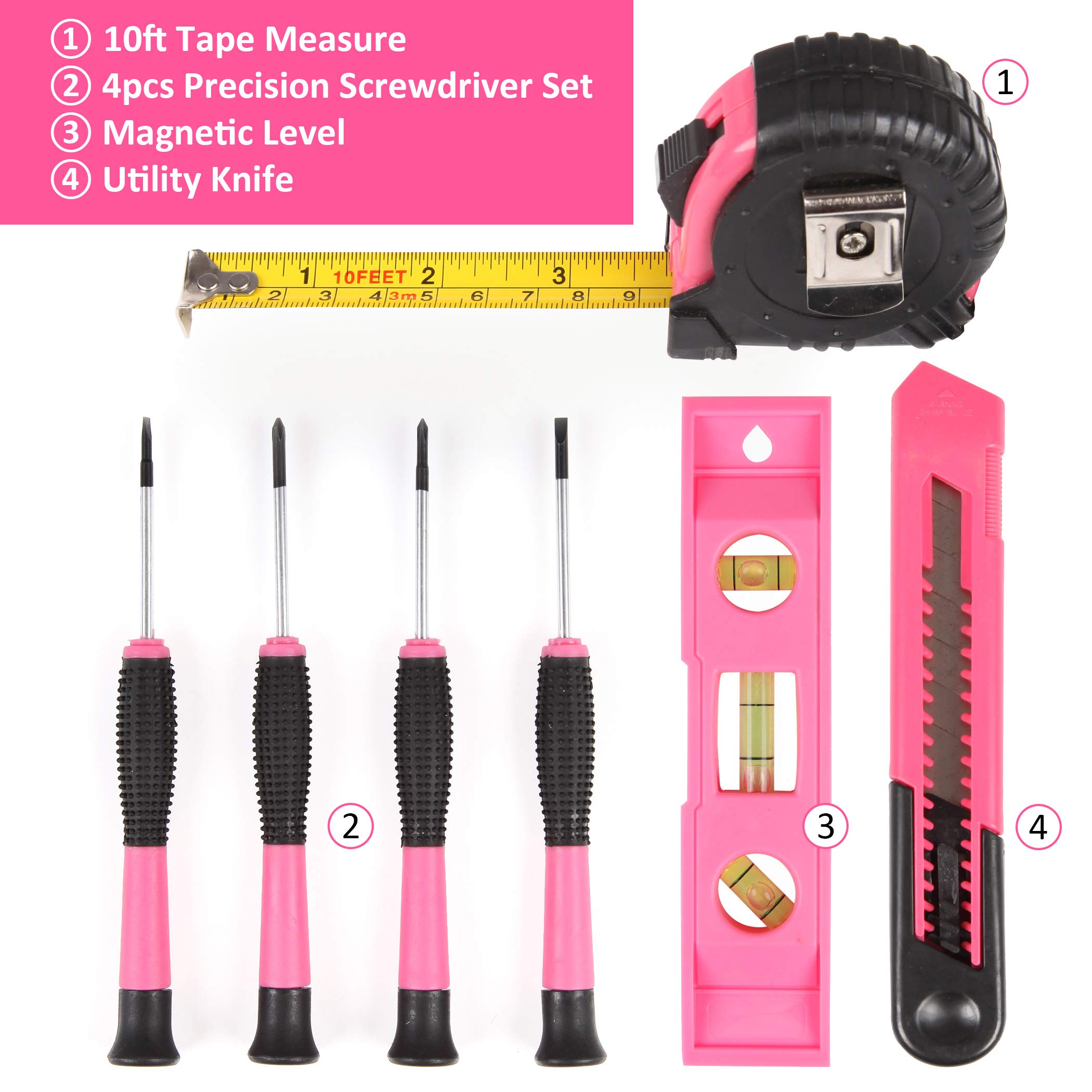 CARTMAN 52-Piece Tool Set Hand Tool Set with Easy Carrying Round Pouch - Perfect for DIY Pink - Image 3