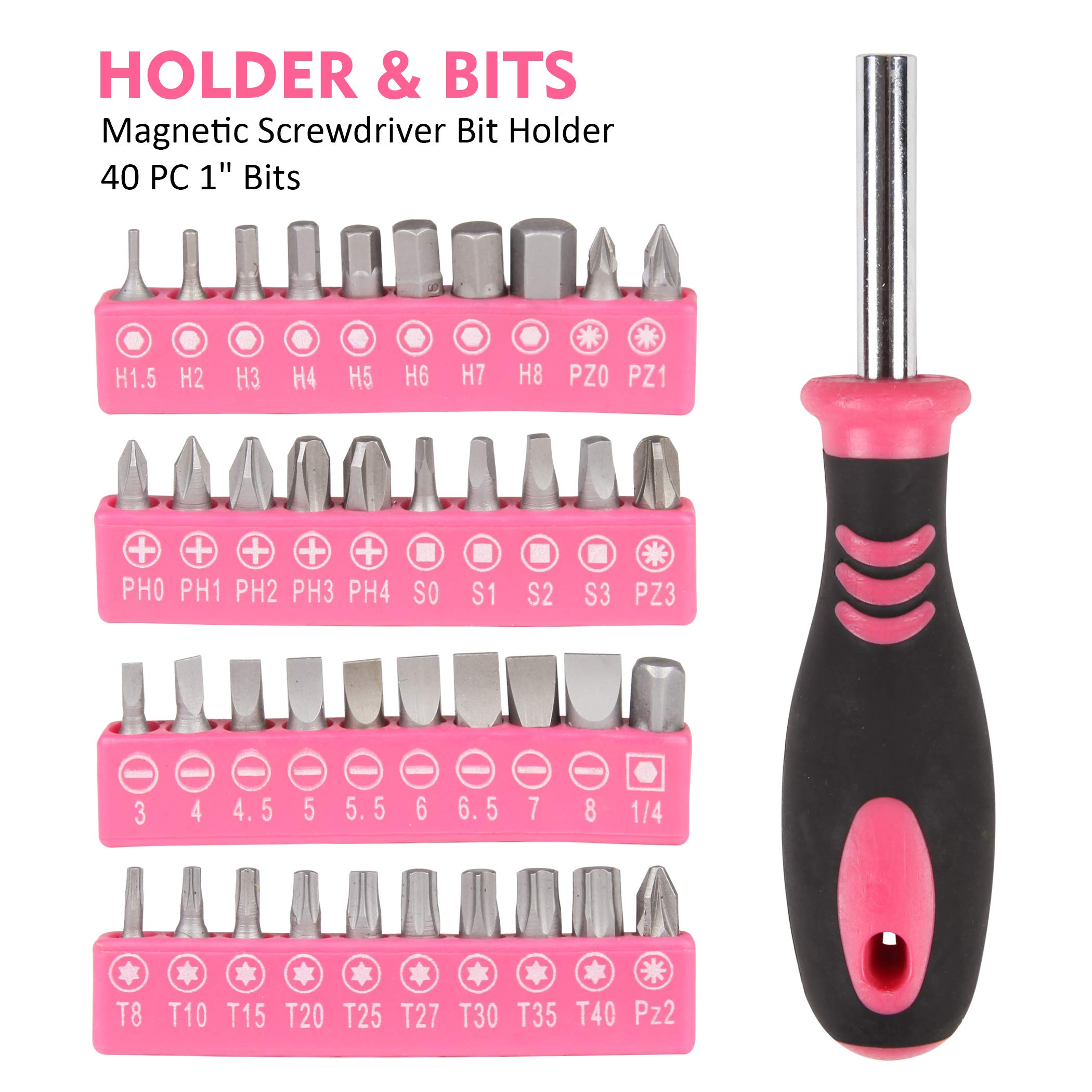 CARTMAN 52-Piece Tool Set Hand Tool Set with Easy Carrying Round Pouch - Perfect for DIY Pink - Image 5
