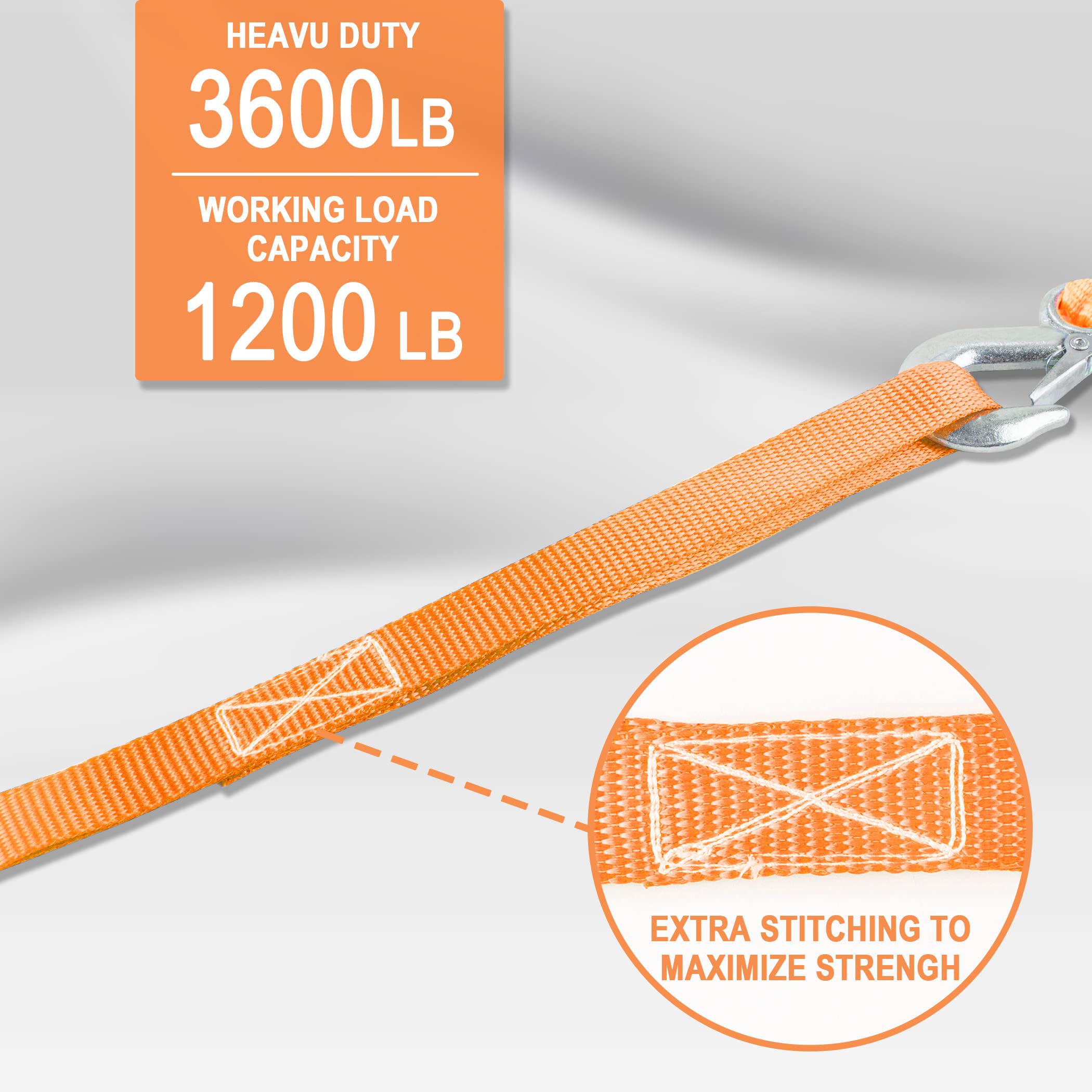 Cartman 6 Pack 1"x18" Soft Loop Motorcycle Tie Down Straps 3600lbs Load Capacity Tie-Down Loops for Secure Trailering of Bikes, ATV, Lawn Equipment, Orange - Image 3