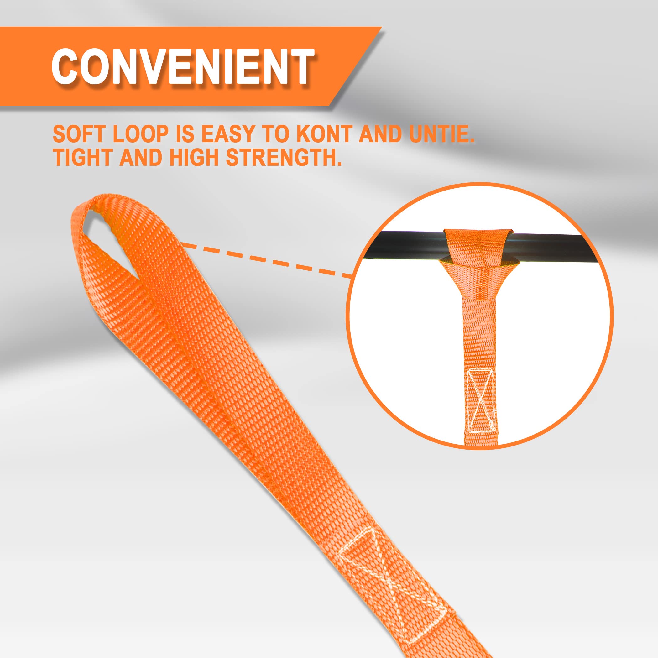 Cartman 6 Pack 1"x18" Soft Loop Motorcycle Tie Down Straps 3600lbs Load Capacity Tie-Down Loops for Secure Trailering of Bikes, ATV, Lawn Equipment, Orange - Image 4