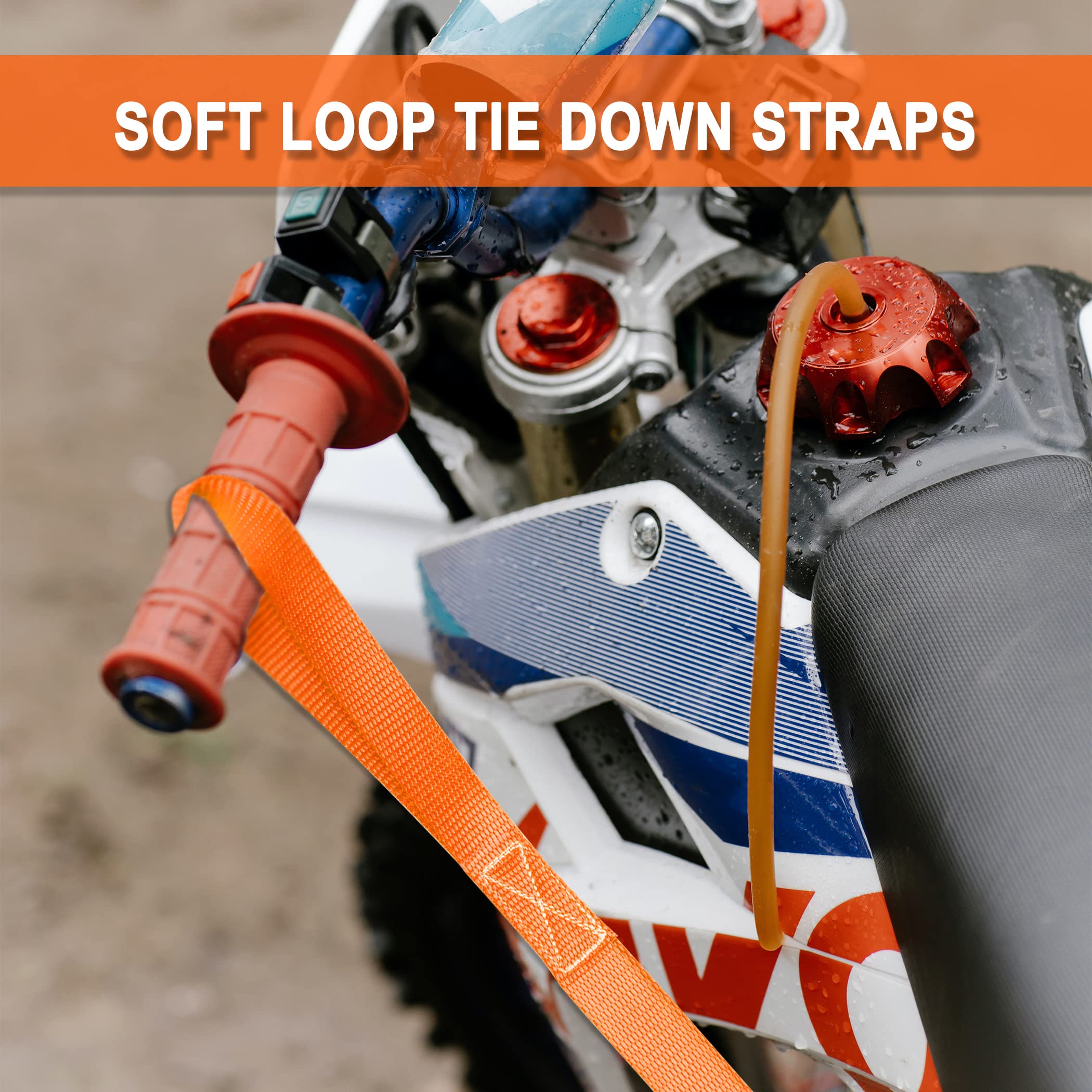 Cartman 6 Pack 1"x18" Soft Loop Motorcycle Tie Down Straps 3600lbs Load Capacity Tie-Down Loops for Secure Trailering of Bikes, ATV, Lawn Equipment, Orange - Image 6