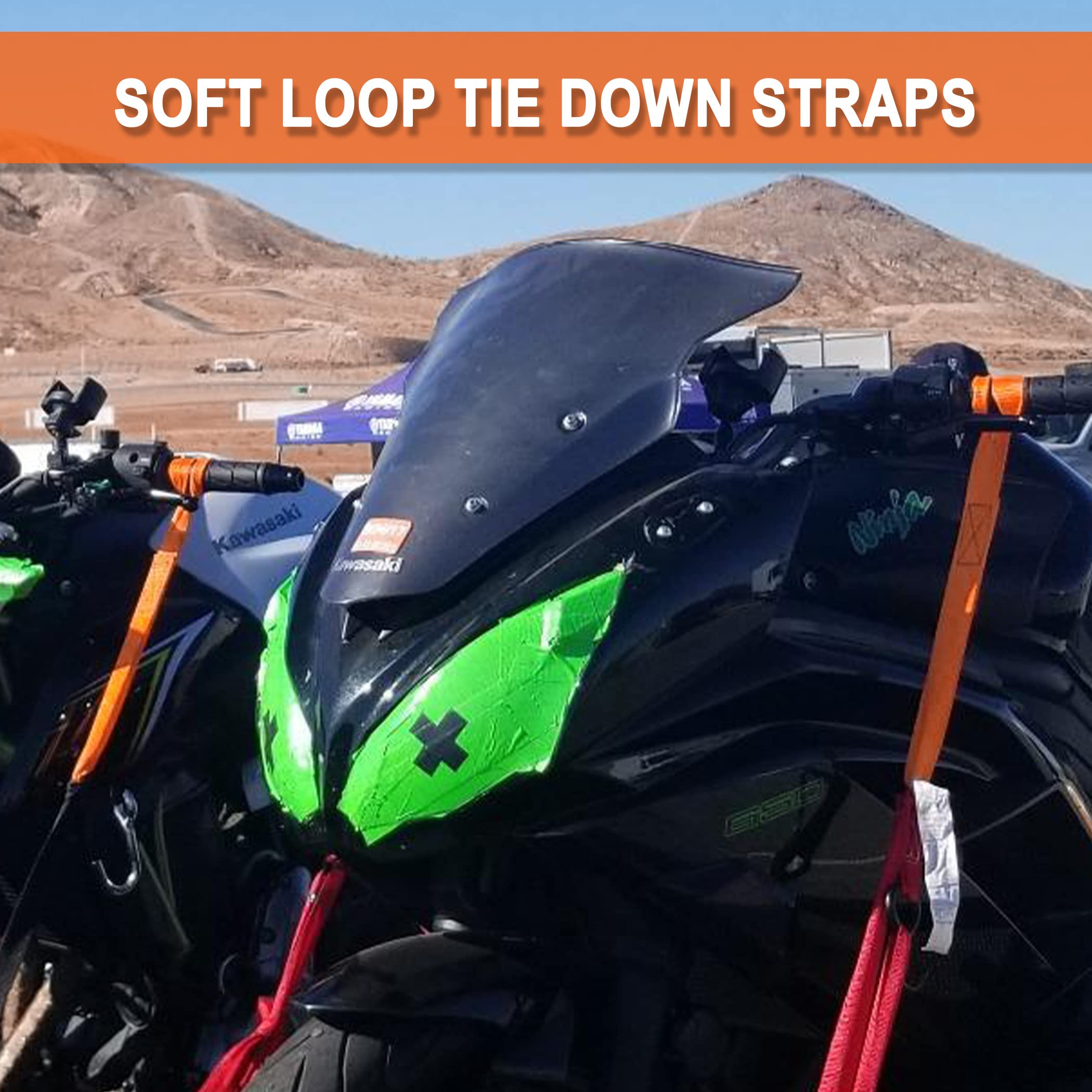 Cartman 6 Pack 1"x18" Soft Loop Motorcycle Tie Down Straps 3600lbs Load Capacity Tie-Down Loops for Secure Trailering of Bikes, ATV, Lawn Equipment, Orange - Image 7