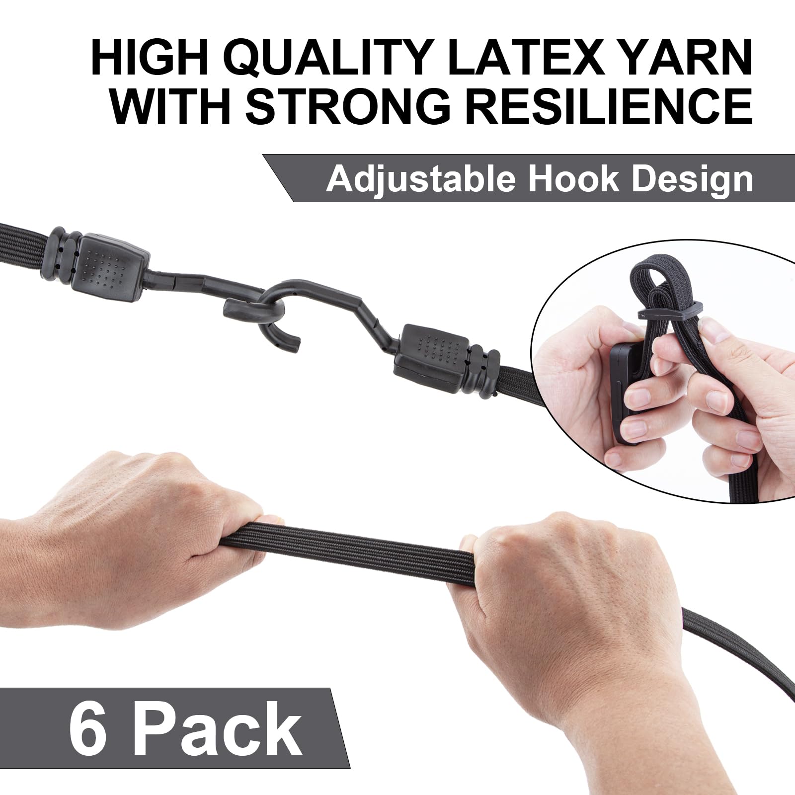 Cartman 6 Pack Flat Adjustable Bungee Cords with Hooks 48 Inch Bungee Cords with Hooks, Rubber Bungee Straps for Outdoor, Camping, Tarps - Image 3