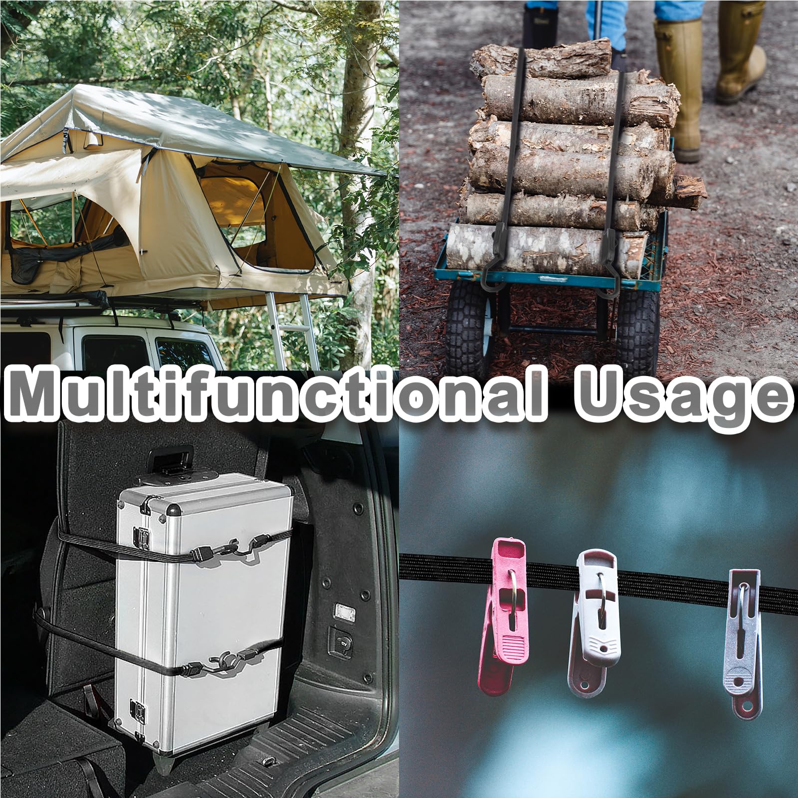 Cartman 6 Pack Flat Adjustable Bungee Cords with Hooks 48 Inch Bungee Cords with Hooks, Rubber Bungee Straps for Outdoor, Camping, Tarps - Image 6