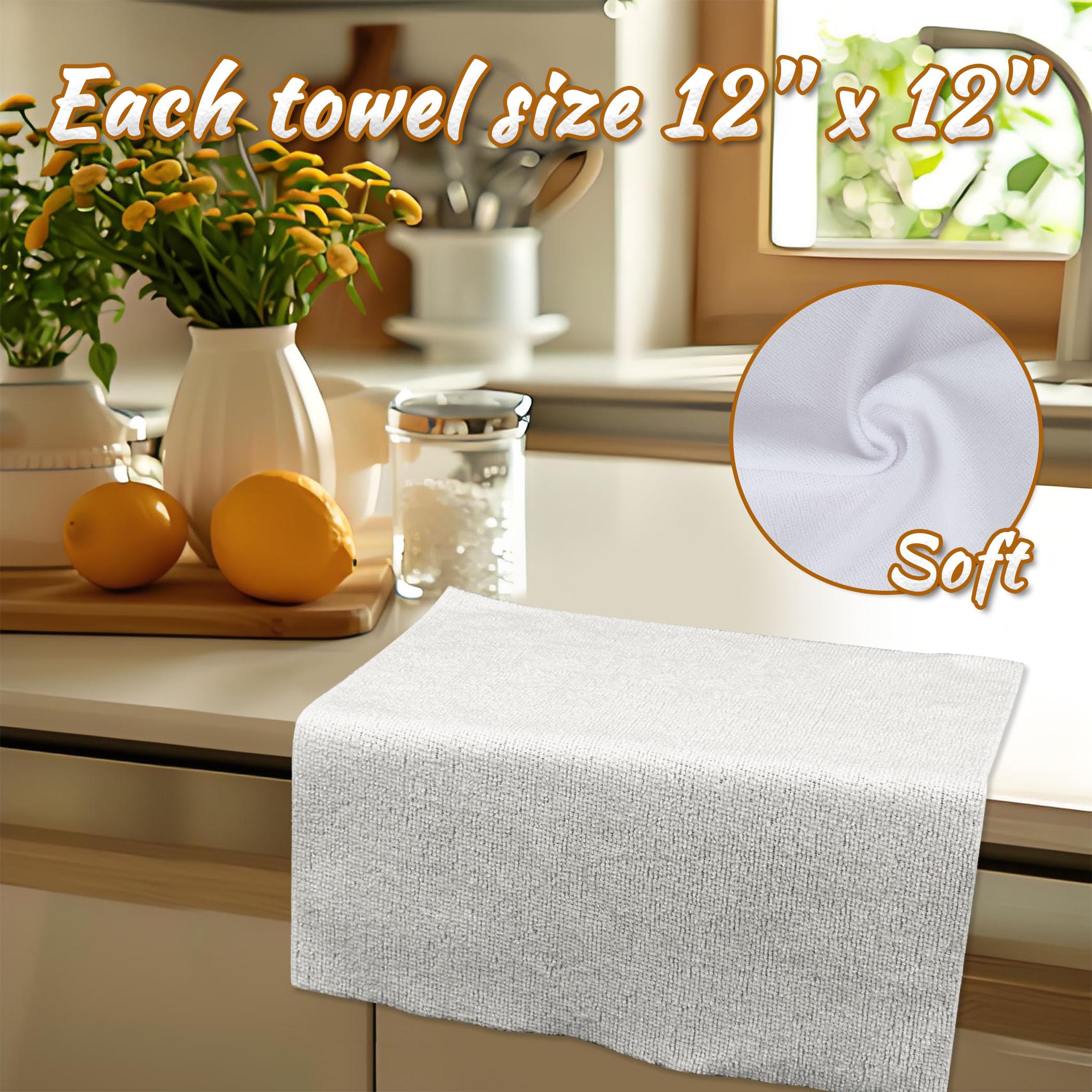 CARTMAN 60 Pack Microfiber Cleaning Cloth, Reusable Tear Away Towels Roll, 12"x12", Multi-Purpose Microfiber Towels, Lint Free, Absorbent Cleaning Rags for Kitchen, Car, Glass White - Image 3