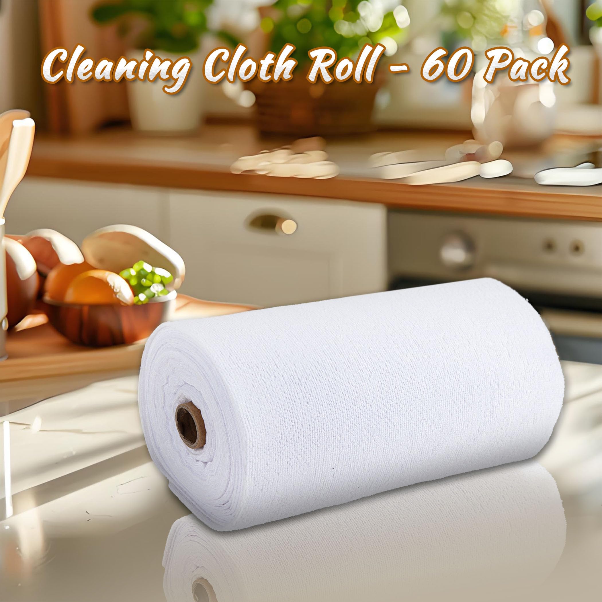 CARTMAN 60 Pack Microfiber Cleaning Cloth, Reusable Tear Away Towels Roll, 12"x12", Multi-Purpose Microfiber Towels, Lint Free, Absorbent Cleaning Rags for Kitchen, Car, Glass White - Image 4