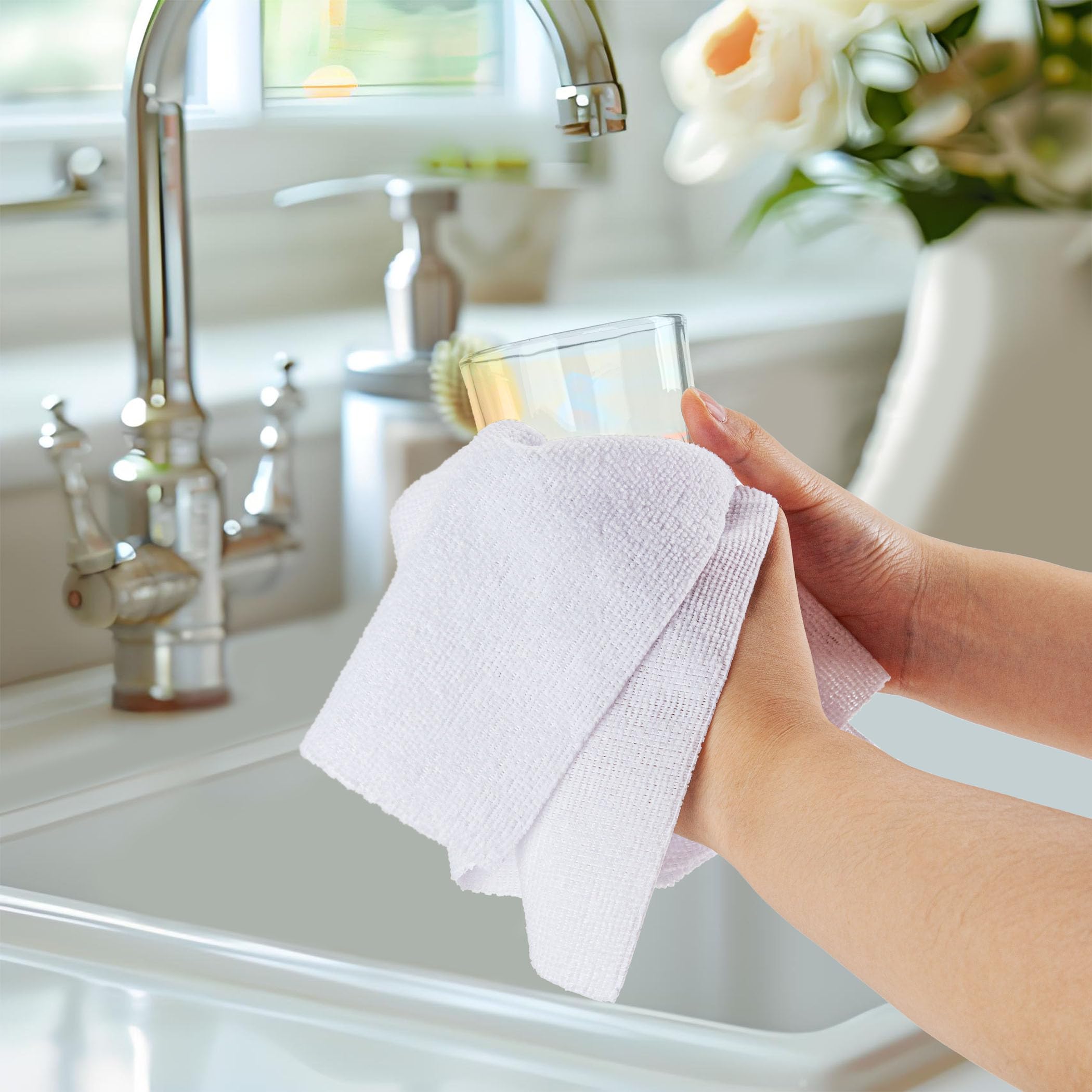 CARTMAN 60 Pack Microfiber Cleaning Cloth, Reusable Tear Away Towels Roll, 12"x12", Multi-Purpose Microfiber Towels, Lint Free, Absorbent Cleaning Rags for Kitchen, Car, Glass White - Image 5