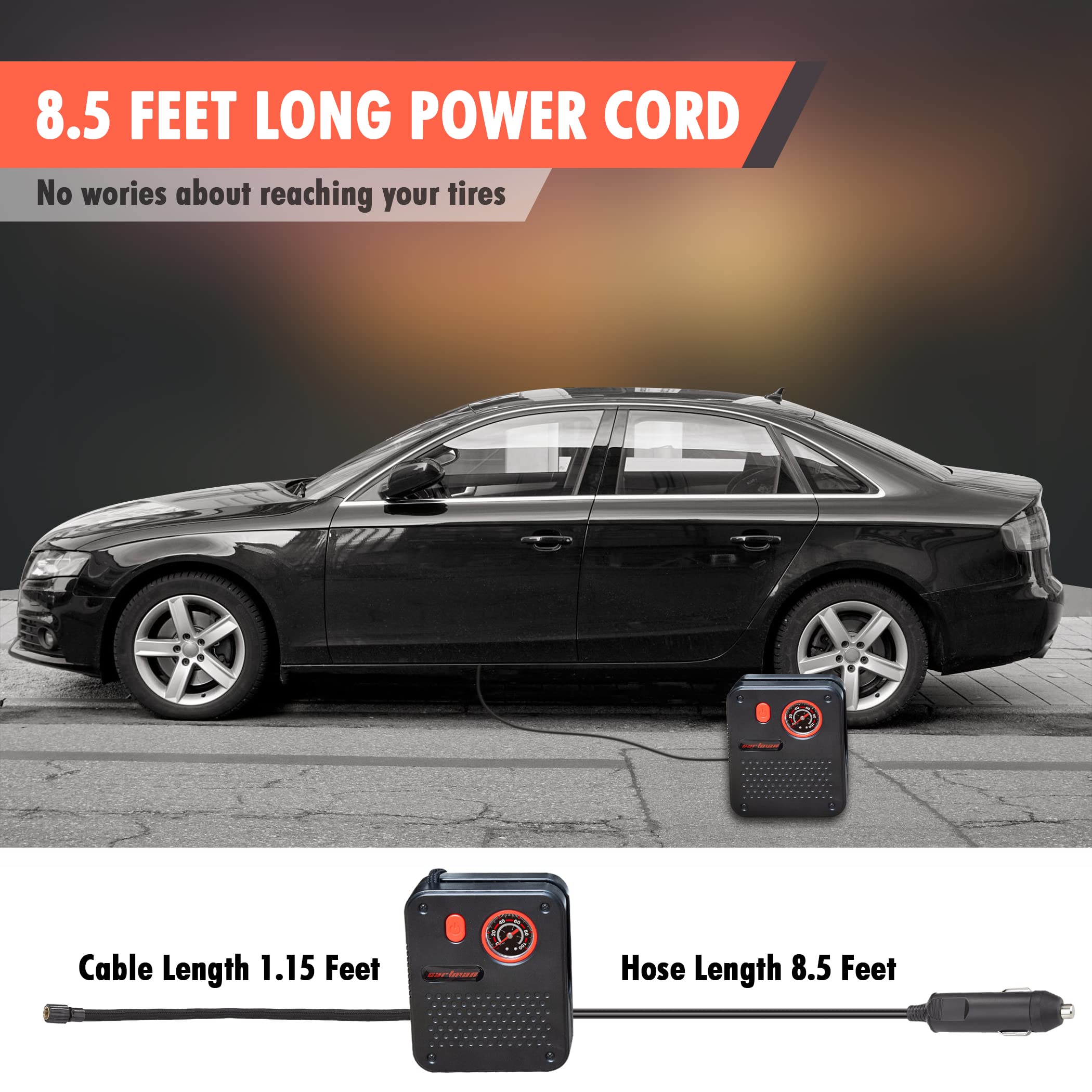 CARTMAN Air Compressor Portable Tire Inflator, Electric Air Pump with Pressure Gauge for Car Tire, Bike, Ball & Other Inflatables, Black - Image 5