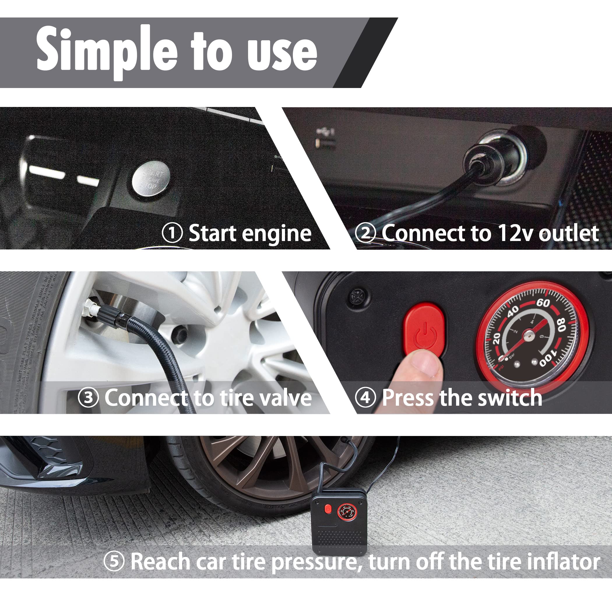 CARTMAN Warning Triangle DOT Approved and Air Compressor Portable Tire Inflator for Roadside Emergency - Image 8
