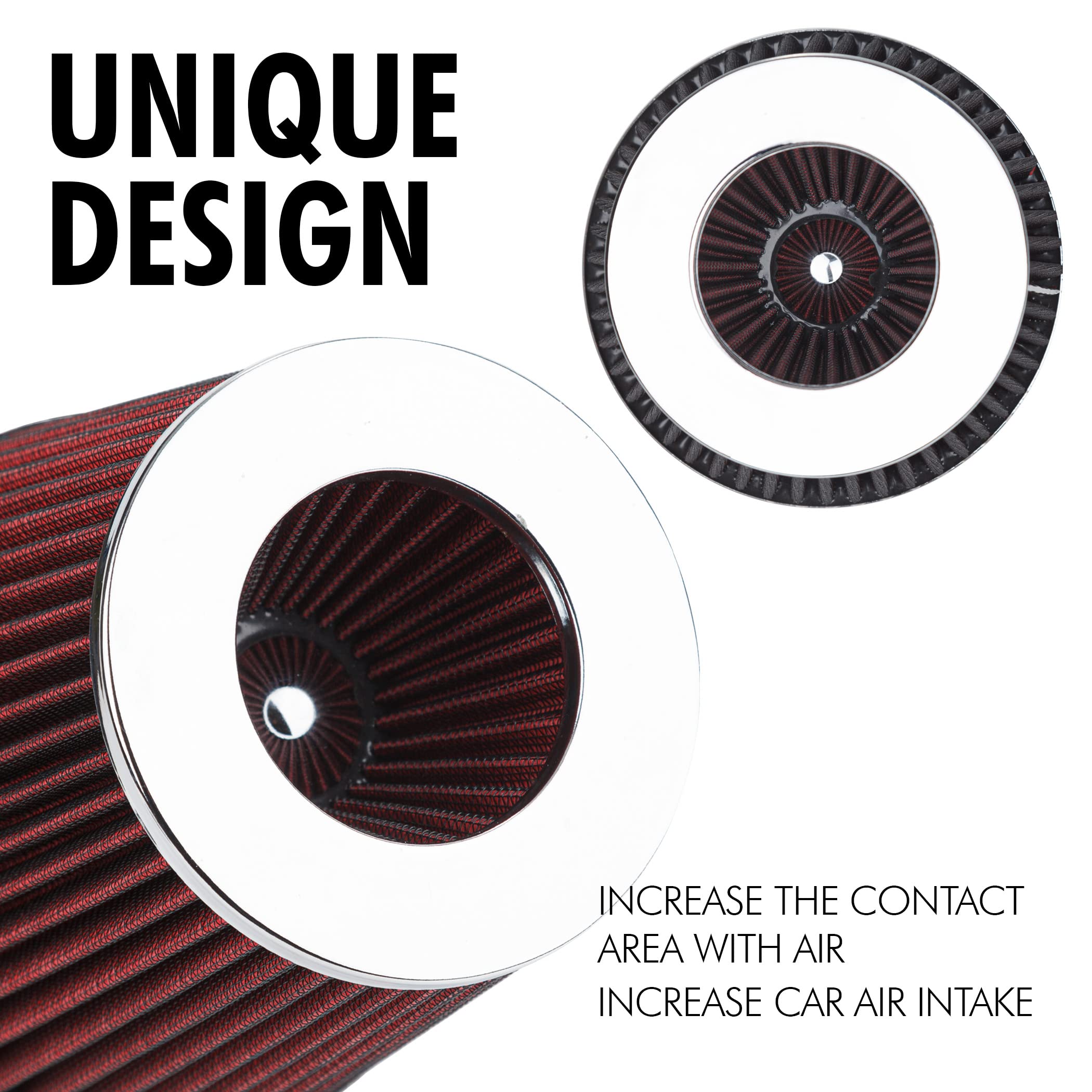 Cartman Clamp-On Engine Air Filter, Fit Intake Tube with 3/3.5/4in Diameter, Premium High Performance Replacement Filter, Washable and Reusable, Round Tapered, Red - Image 4