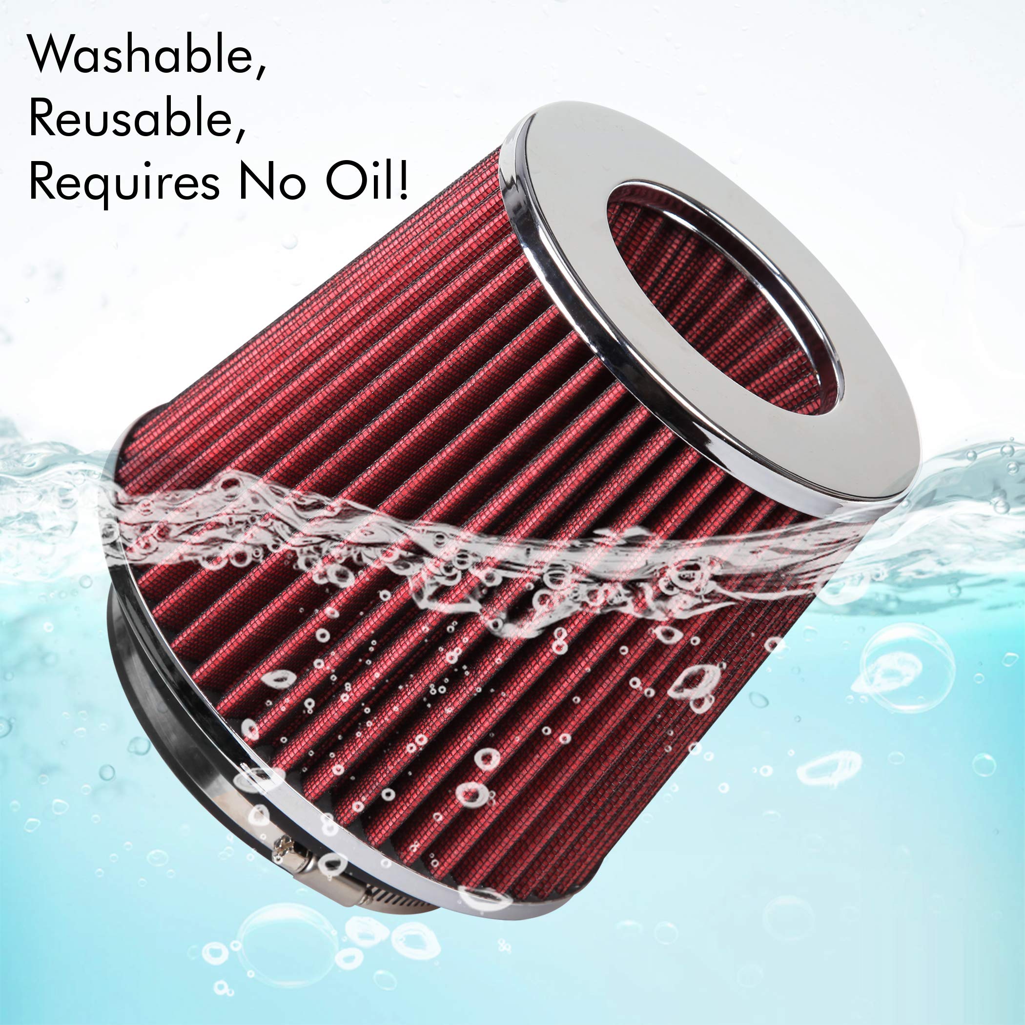 Cartman Clamp-On Engine Air Filter, Fit Intake Tube with 3/3.5/4in Diameter, Premium High Performance Replacement Filter, Washable and Reusable, Round Tapered, Red - Image 5