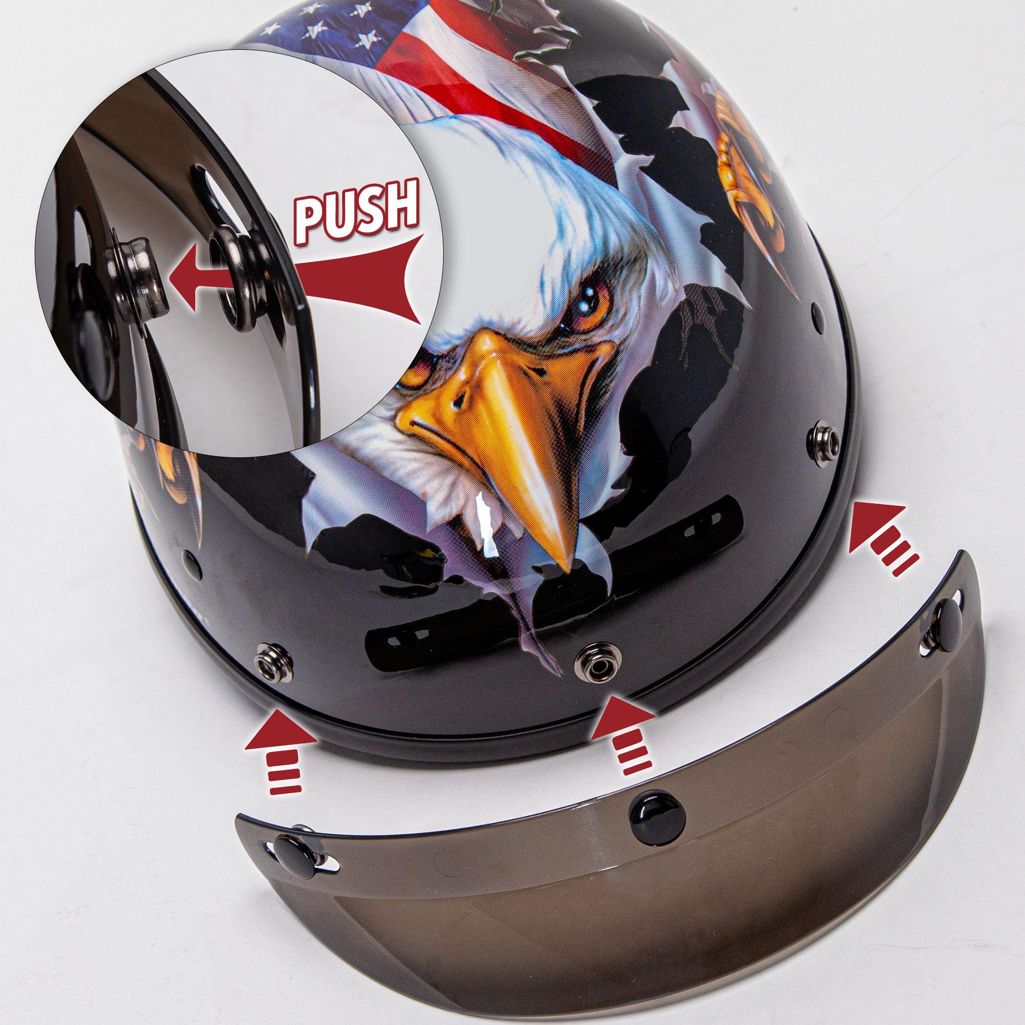 Cartman Cruiser Scooter Motorcycle Half Face Helmet, Patriotic Eagle USA Graphics, DOT Approved for Bike Scooter ATV UTV Chopper, X-Large - Image 3