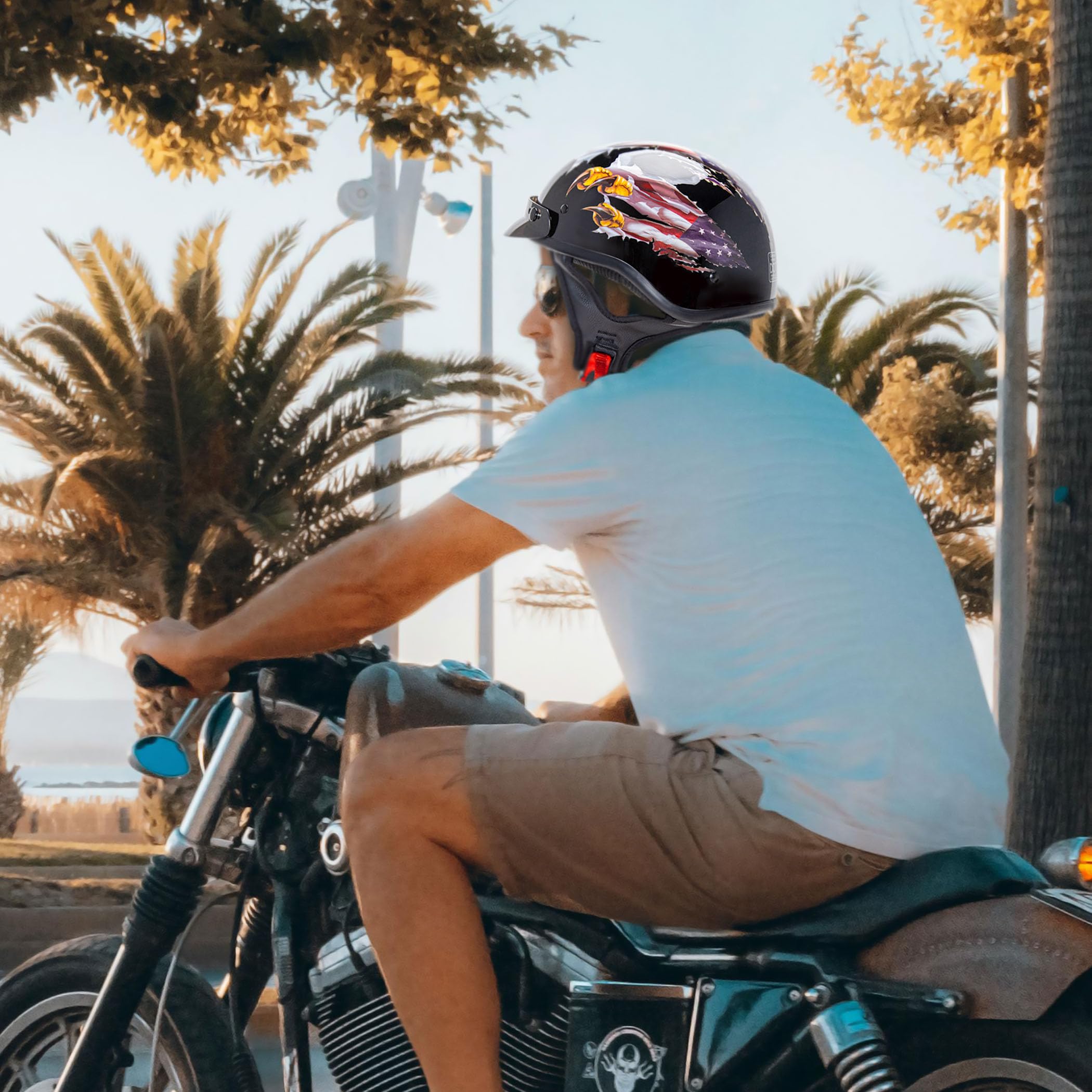 Cartman Cruiser Scooter Motorcycle Half Face Helmet, Patriotic Eagle USA Graphics, DOT Approved for Bike Scooter ATV UTV Chopper, X-Large - Image 8