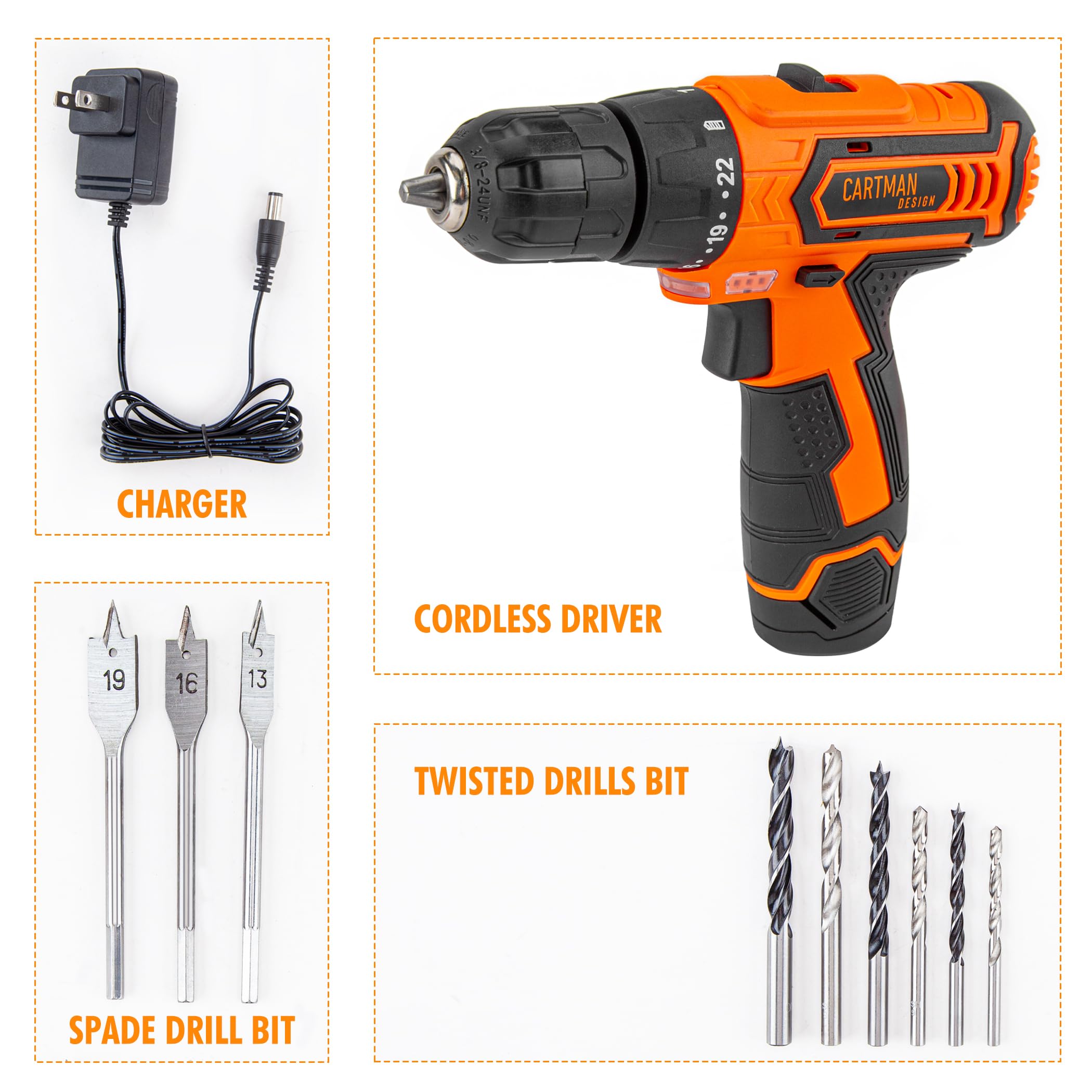 CARTMAN Power Tool Combo Kits with 12V Cordless Drill, Professional Household Home Tool Kit Set, DIY Hand Tool Kits for Garden Office House Repair, with a Robot Style Carry Box - Image 4