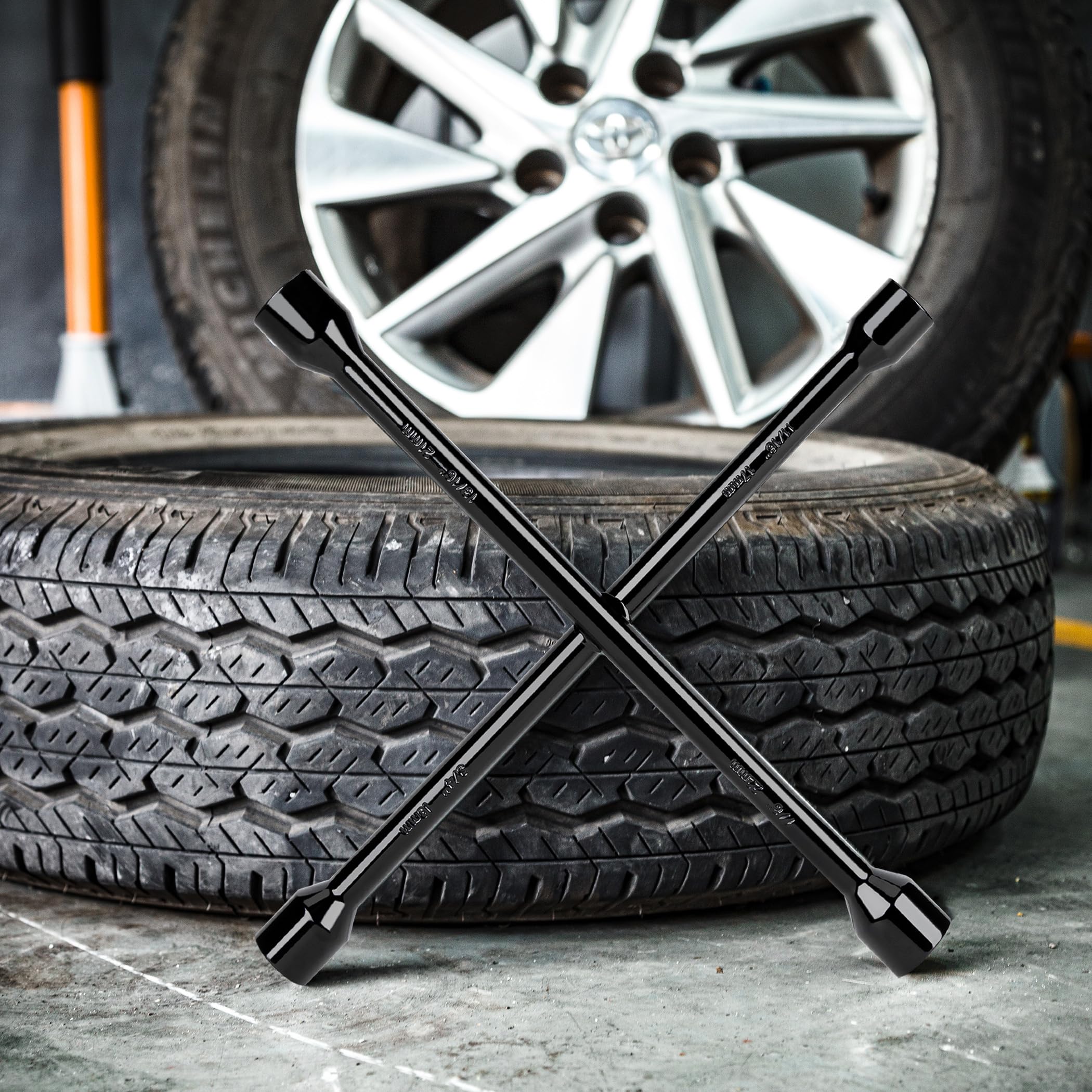 CARTMAN Professional 14 Inch Universal Heavy Duty Lug Wrench 4 Way Tire Iron Wrench, Black - Image 6