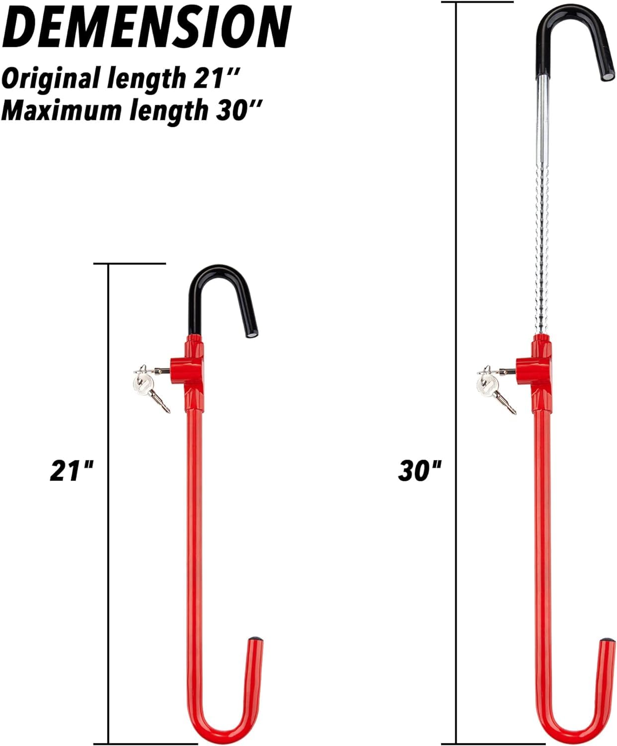 CARTMAN Steering Wheel Brake Lock Vehicle Anti Theft Security Brake Pedal Lock with Adjustable Length Fit for Distance from Steering Wheel to Pedal Within 21in to 30in Red - Image 3