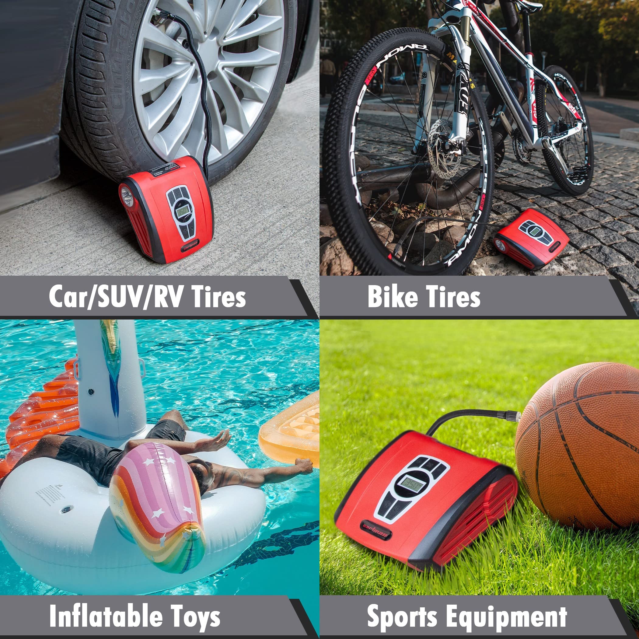 CARTMAN Tire Inflator Portable Air Compressor, Auto Air Pump for Car/Bike with Digital Pressure Gauge & LED Light, Red - Image 7