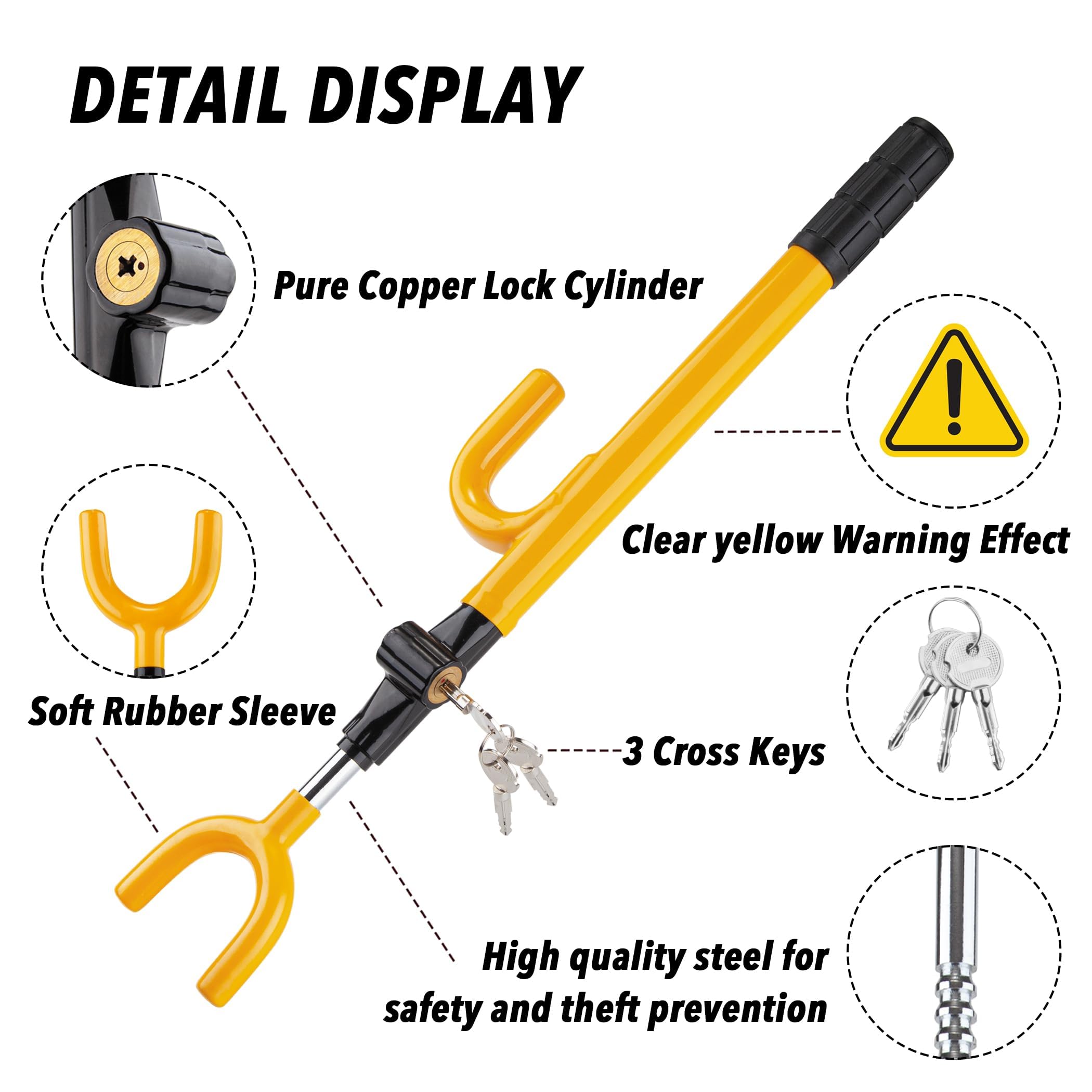 CARTMAN Vehicle Steering Wheel Lock Car Anti Theft Security Lock with Adjustable Length Fit for Cars Trucks Vans and SUVs - Image 5