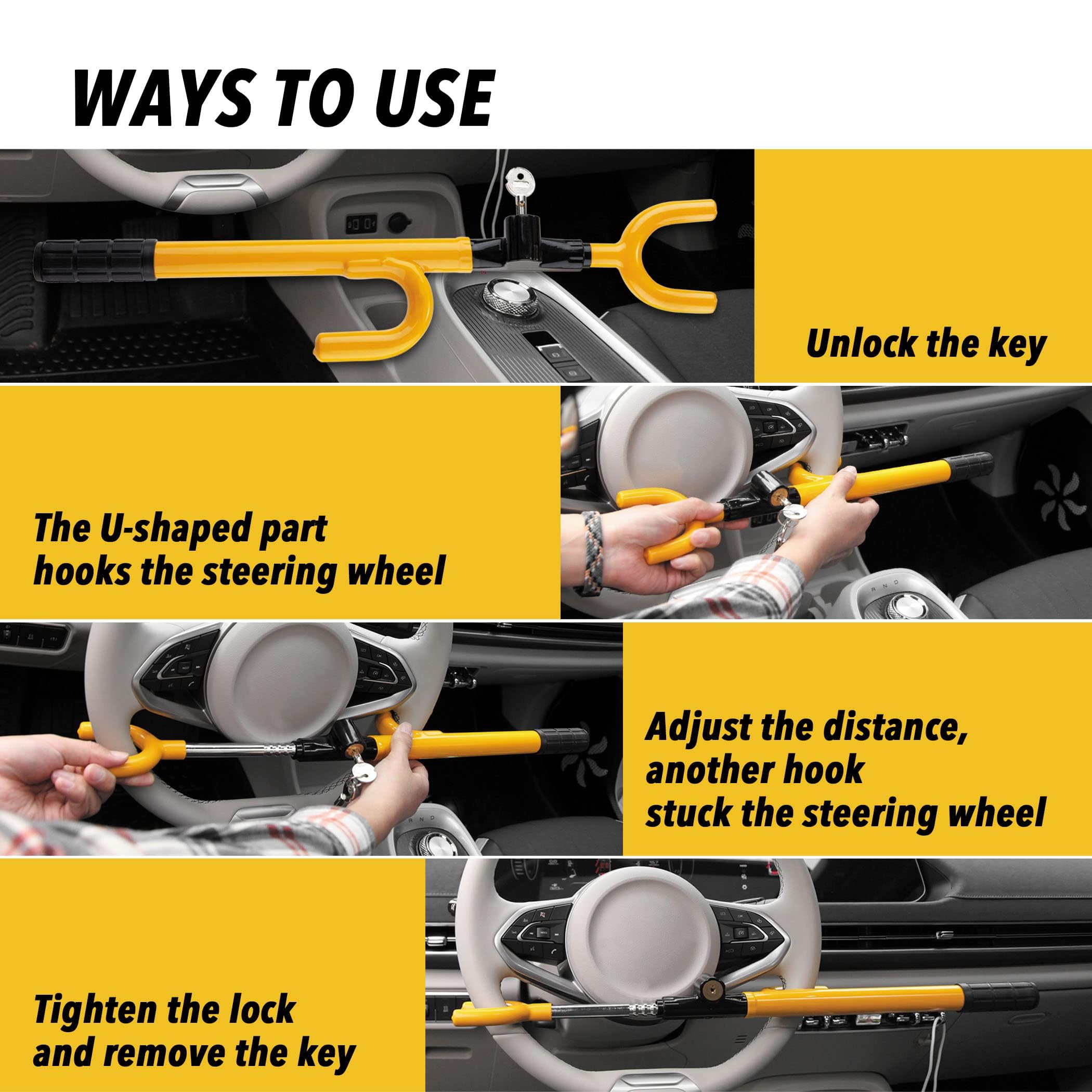 CARTMAN Vehicle Steering Wheel Lock Car Anti Theft Security Lock with Adjustable Length Fit for Cars Trucks Vans and SUVs - Image 7